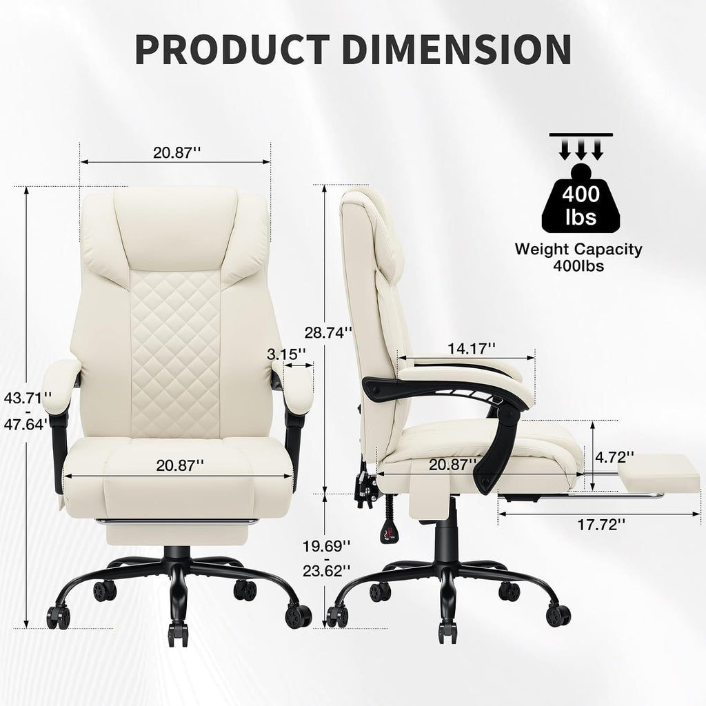 HOFFREE Heated Office Chair Massage Office Chair with Heat 400lbs Executive Reclining Home Desk Chair with Footrest,Linkage Armrests for Heavy People(Beige)