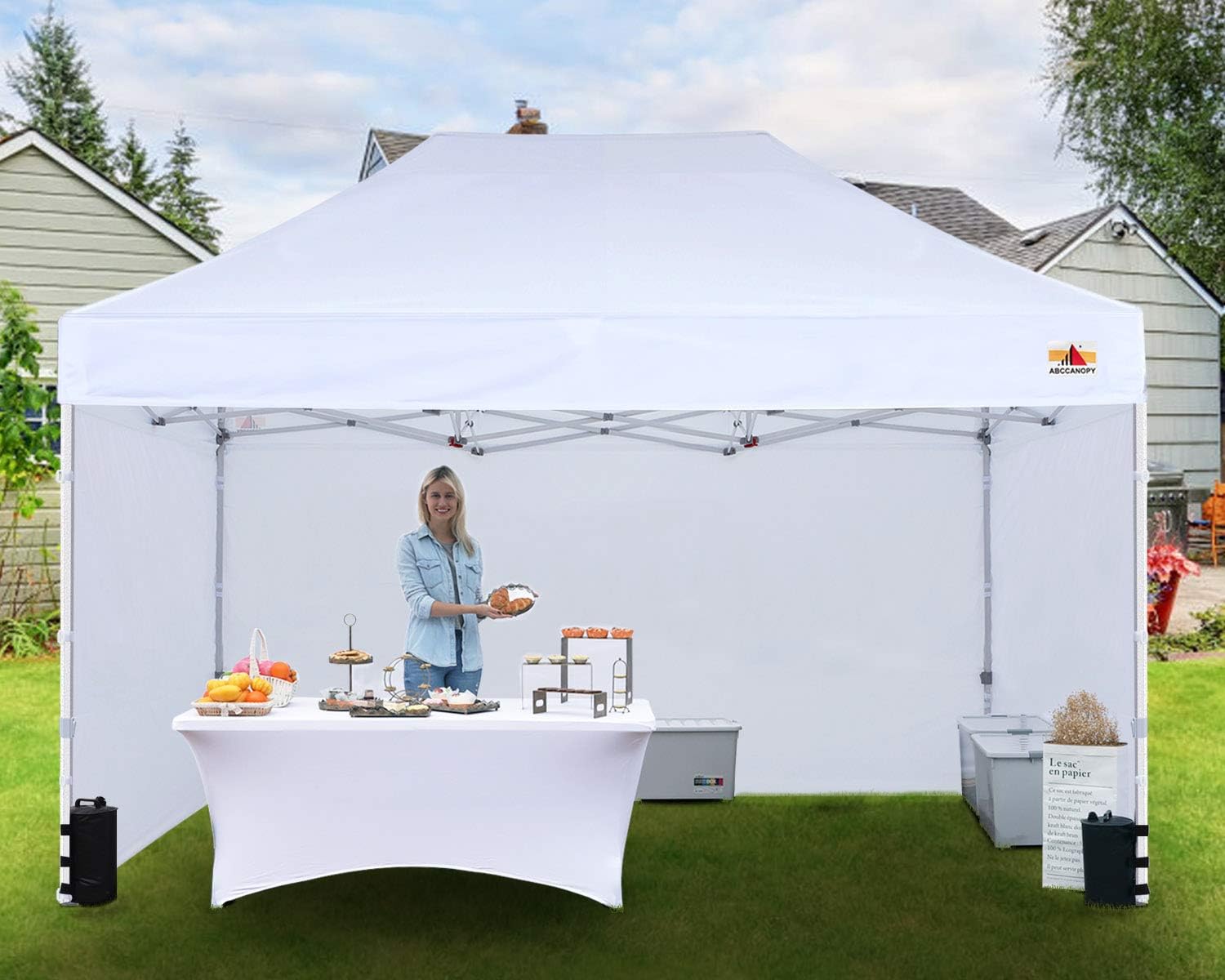 ABCCANOPY 10x15 Pop Up Canopy Tent Commercial Instant Outdoor Canopy Premium-Series with 3 Sidewalls and Hexagonal Legs White