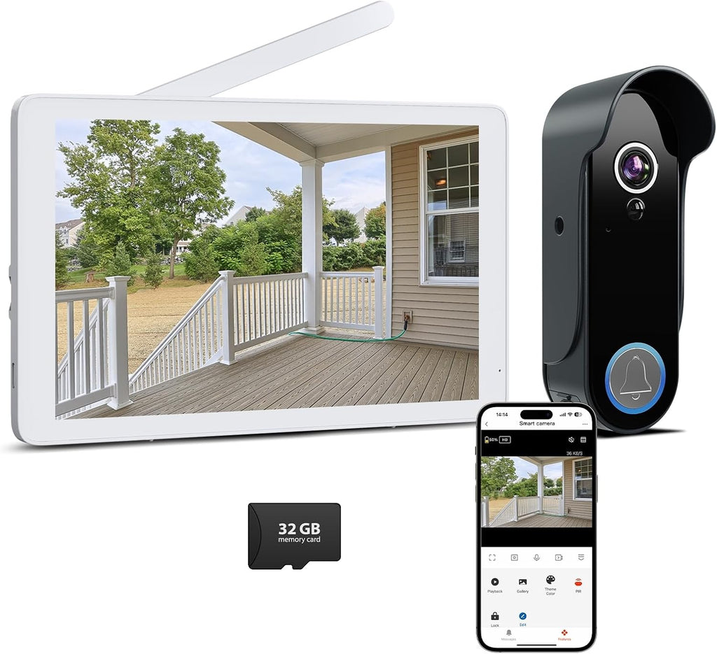 Wireless Doorbell Camera with 8' Screen Monitor,Smart Video Door Phone Intercom System1080P WiFi, Motion Detection,Night Vision,2 Way Audio,Local Storage No Monthly Fee,Tuya App
