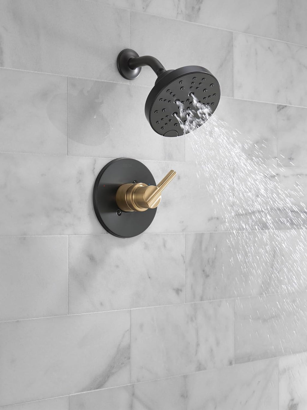 Delta Nicoli 14 Series H2Okinetic Shower Faucet Set, Matte Black/ Brushed Gold Shower Head and Handle Set, Valve Trim Kit, Matte Black/ Champagne Bronze 142749-GZ (Shower Valve Included)