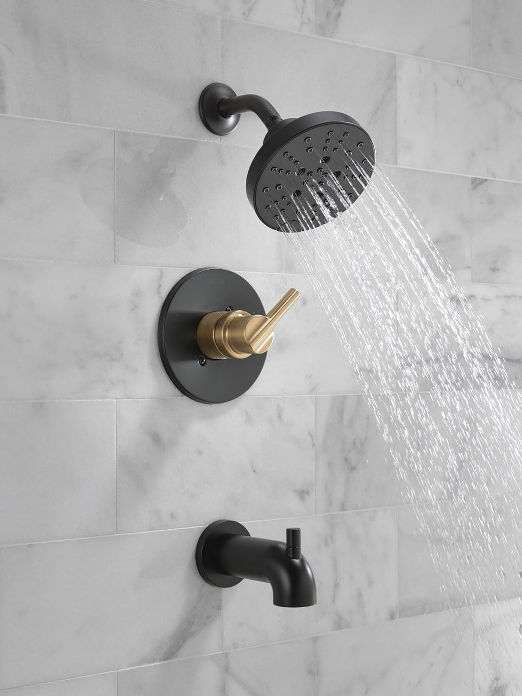 Delta Nicoli 14 Series H2Okinetic Bathtub and Shower Faucet Set, Matte Black/ Brushed Gold Shower Head and Handle Set, Valve Trim Kit, Matte Black/ Champagne Bronze 144749-GZ (Valve Included)