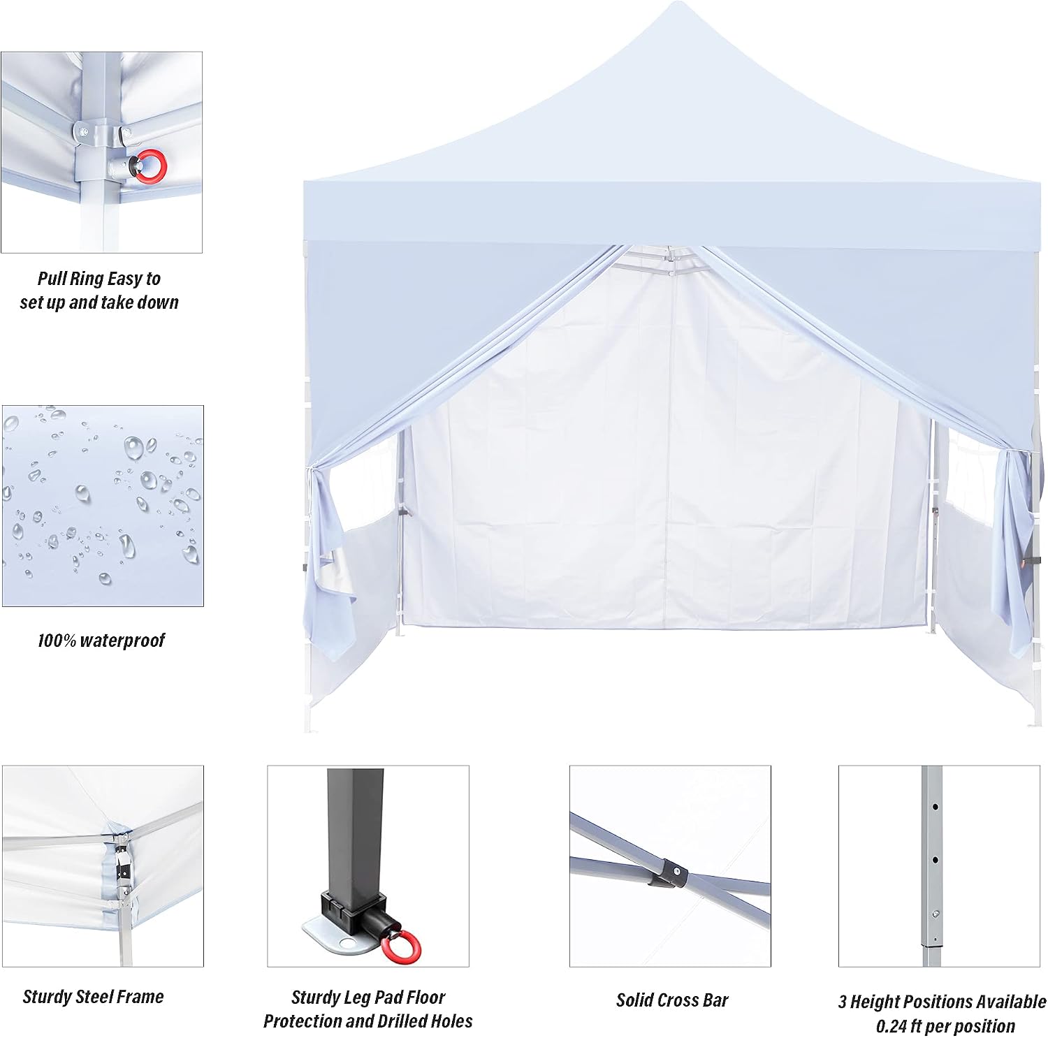 GDY 10x10 Ft Outdoor Pop Up Canopy Tent, Commercial Portable Instant Folding Shelter Gazebos Waterproof Canopies with Carrying Bag, (White)