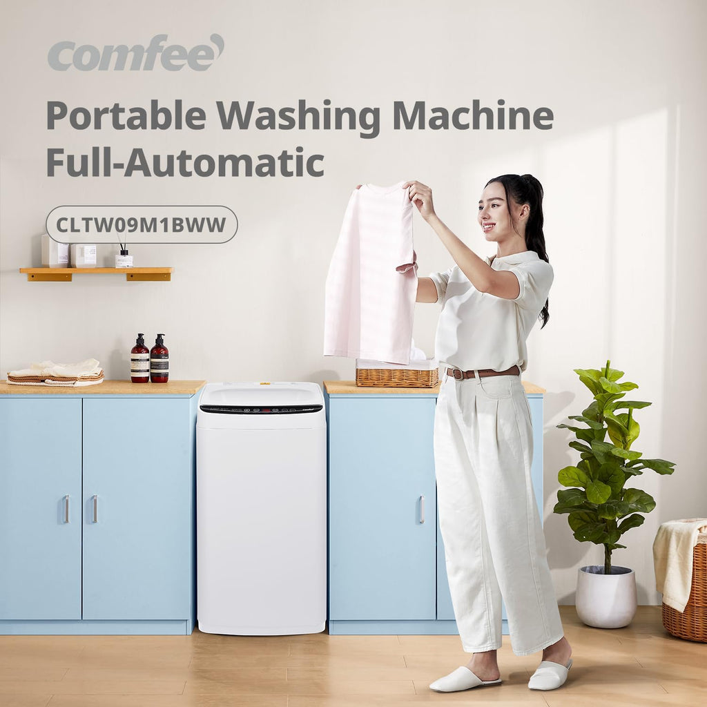 COMFEE' Portable Washing Machine, 0.9 cu.ft Compact Washer With LED Display, 5 Wash Cycles, 2 Built-in Rollers, Space Saving Full-Automatic Washer with wheels