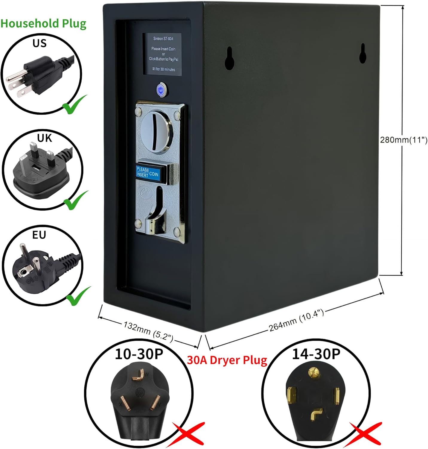 Sintron ST-004 110V LCD Coin & Mobile Contactless Payment - Apple Pay Google Pay Paypal Venmo Cash App Operated Timer Control Power Box for Massage Chairs, Shoe Polisher, Washer Washing Machine, Dryer