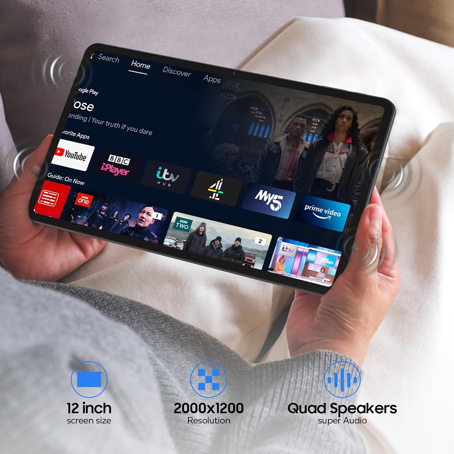 Tablet 12 inch Large Screen, Android 15 Tablet 16GB RAM 256GB ROM, 2K 2000x1200 Incell Widevine L1 Display, Gaming Tablets with Helio G99 Octa-core, 8000mAh 18W Fast Charge Tablets, AI Support, GPS