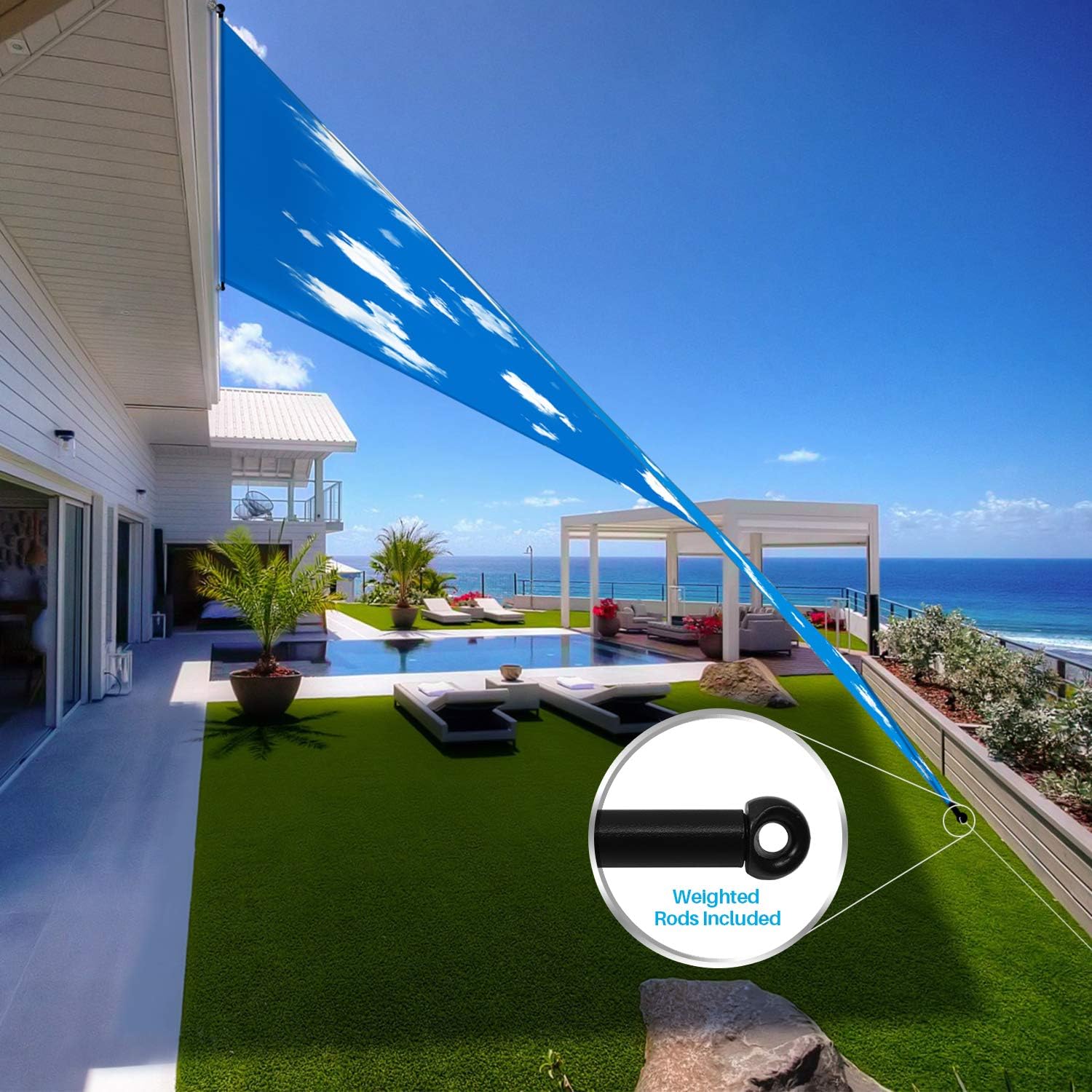 Patio 8' x 4' Waterproof Pergola Canopy Replacement Shade Cover Sun Sail for Deck Porch Backyard Shade Cloth Tarp with Grommets Rods Privacy Shade Screen, Sky Blue