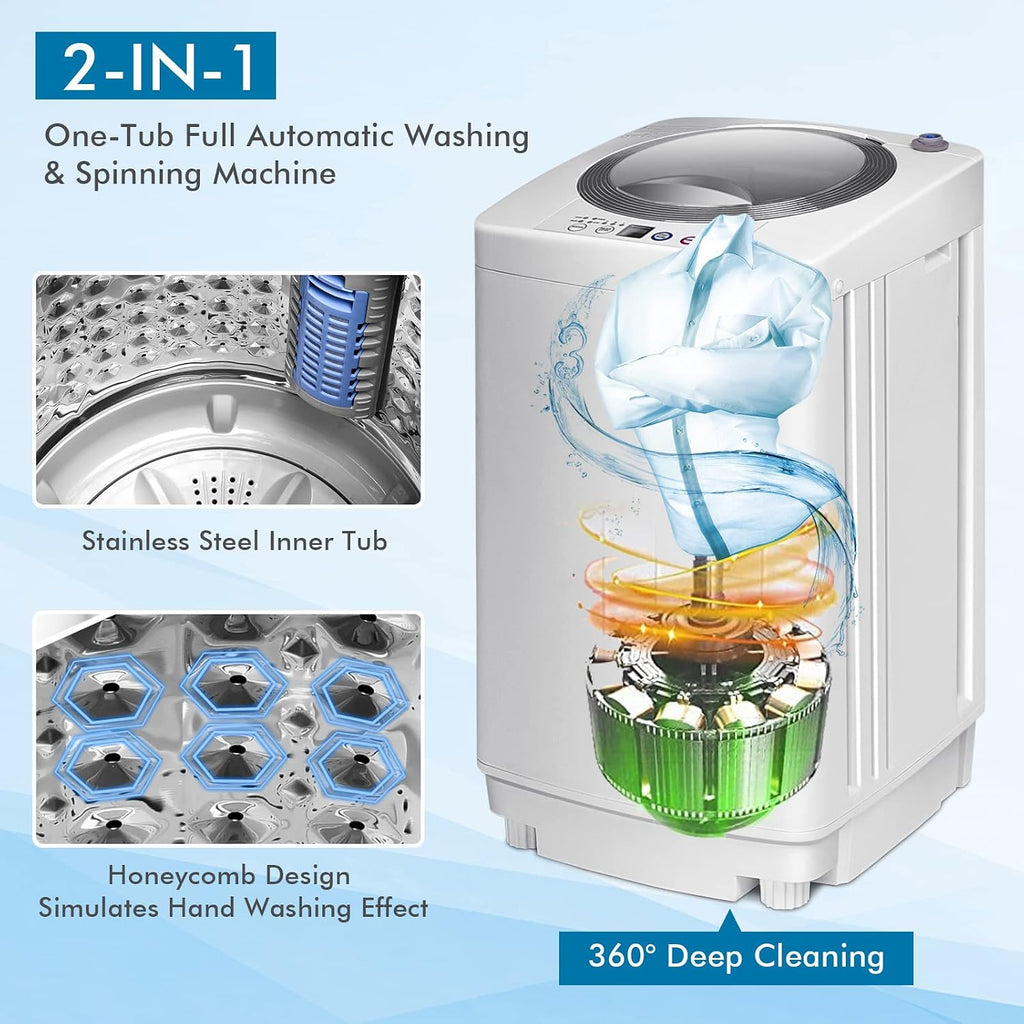 ARLIME Portable Washing Machine 1.2 Cu.ft, 8 lbs Capacity, Built-in Drain Pump, Full-automatic Washer and Dryer Combo for Apartment, RV, Dorm