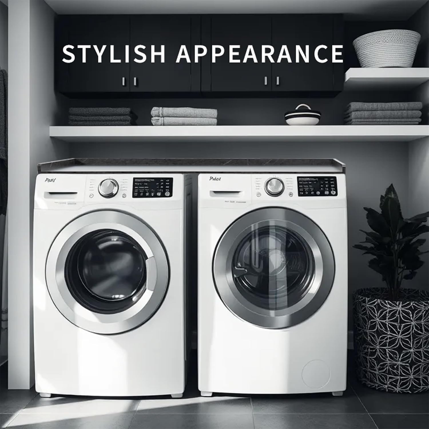 Life Finds 54 inch Washer Dryer Countertop with Safety Ledge for Laundry Room Organization, Black Marble Pattern, LF-WDCT1BM