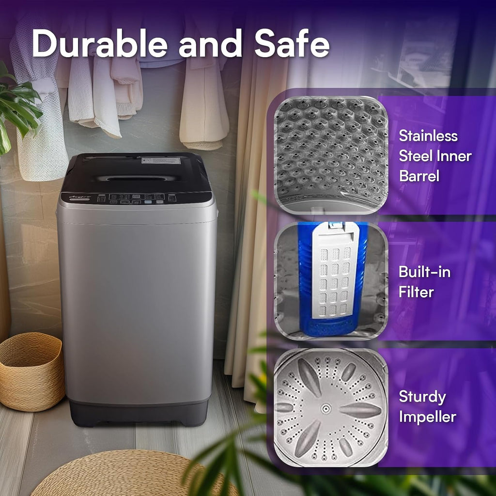 Anypro Portable Washing Machines 17.8LBS Full Automatic Clothes Washer and Spinner Combo with 10 Programs and 8 Water Levels, Compact Laundry Wash Spin Dryer for Apartment RV Dorm Home, Grey