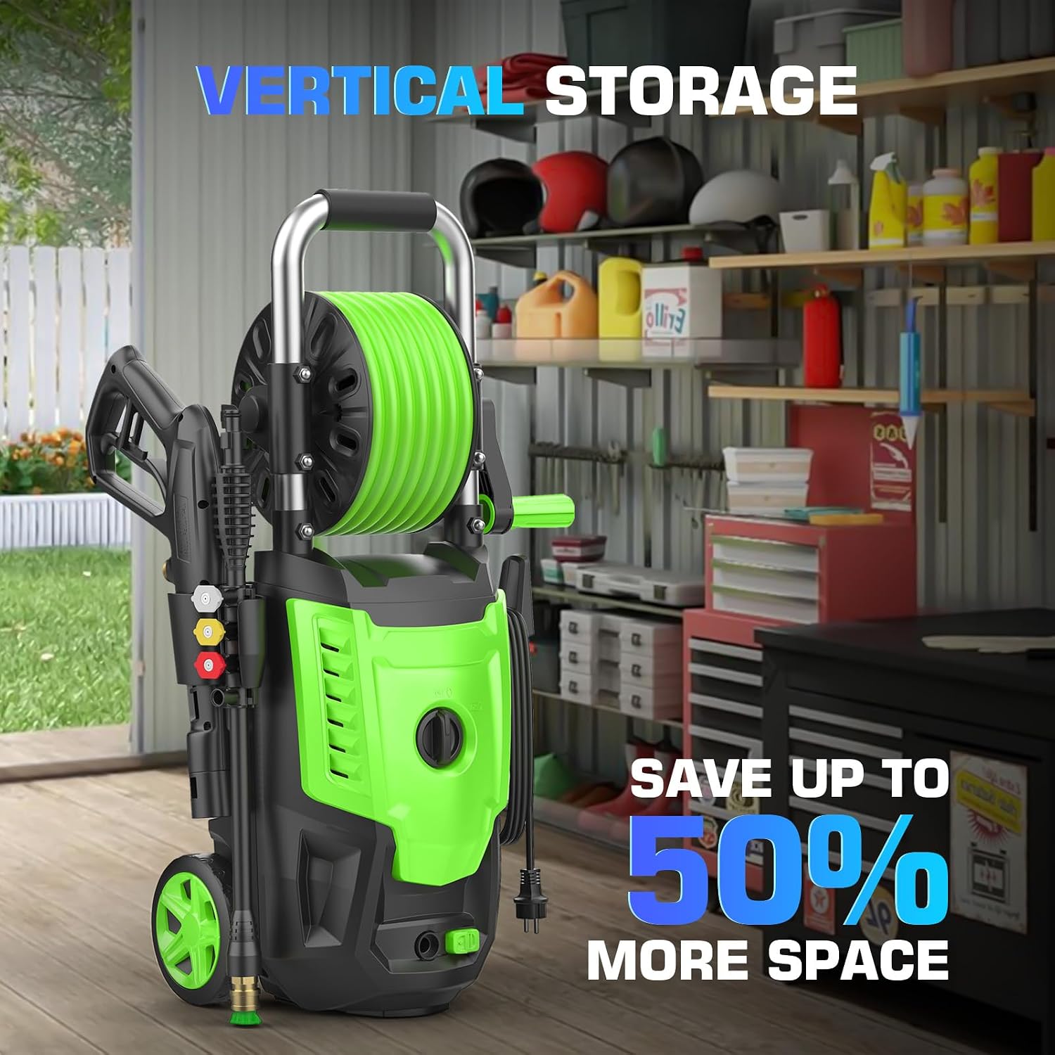 4800 PSI Electric Pressure Washer- 4.0 GPM High Power Washer with 33FT Hose Reel, 4 Spray Tips and Soap Bottle for Car Washing, Fence Cleaning, Patio Maintenance（Upgraded）(Green)