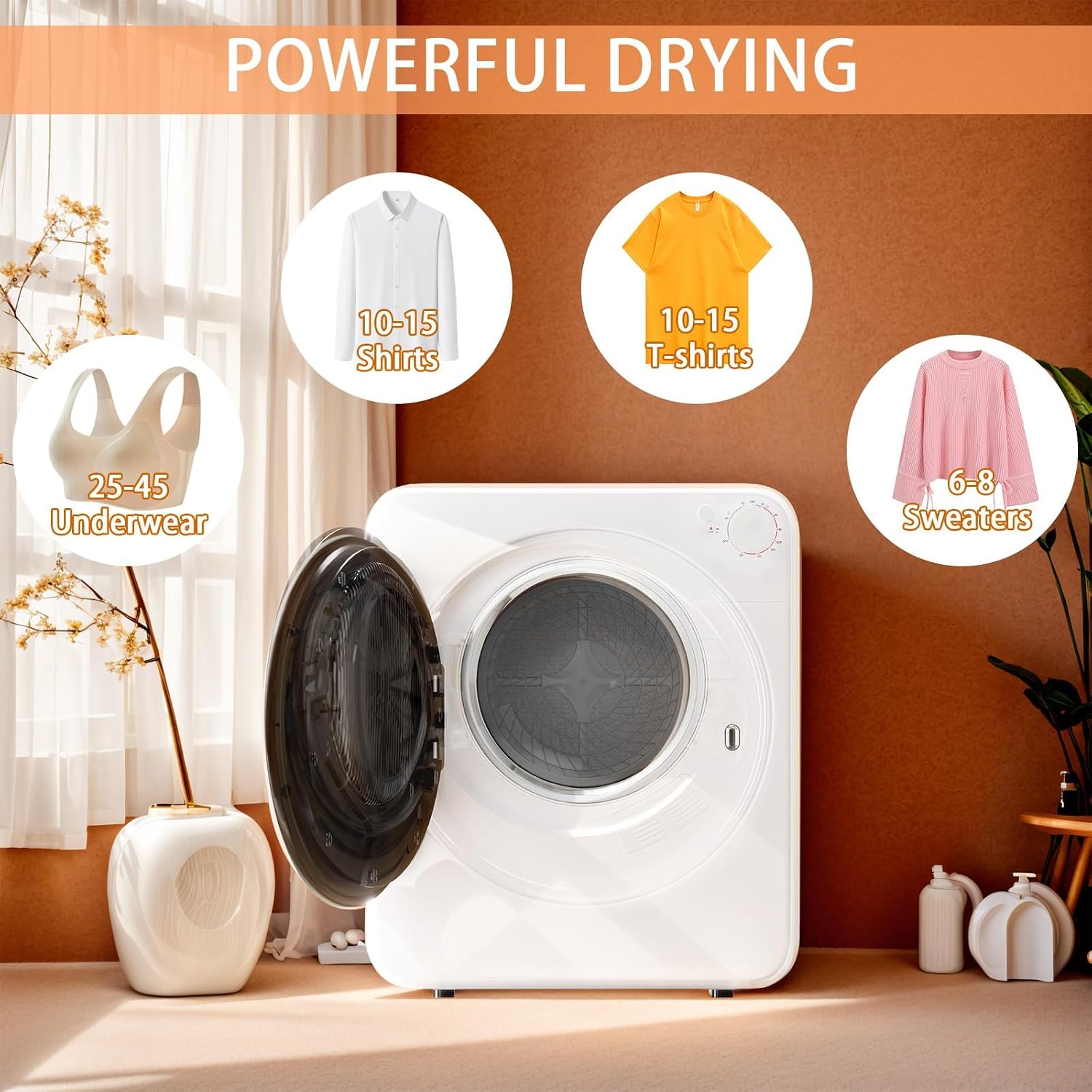 1.5 Cu.Ft Portable Clothes Dryer, 800W Fast Drying Front Load Laundry Dryer with 5 Mode, Mini Electric Clothing Dryer with Stainless Steel Tub, Compact Machine for Apartment, Home, Dorm