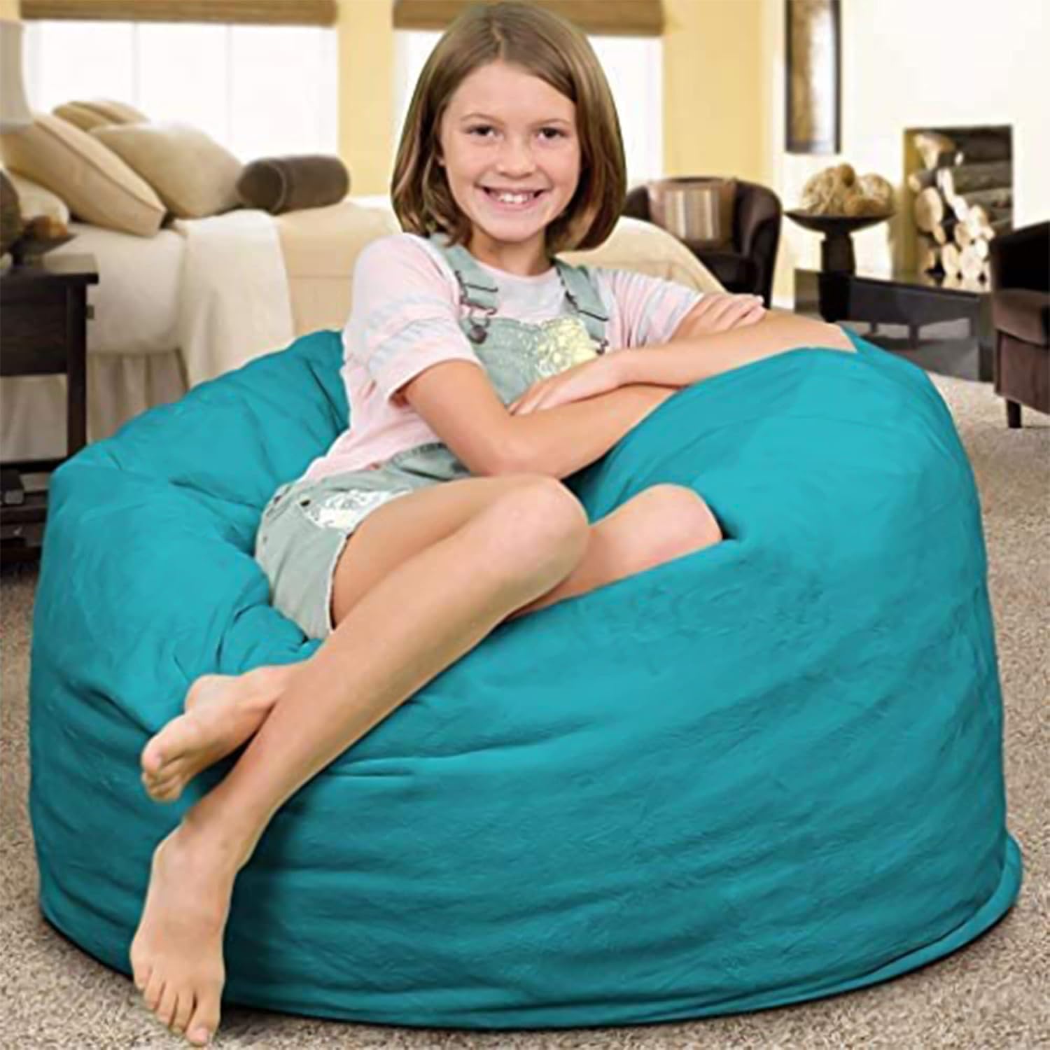 Ultimate Sack 3000 3-Foot Bean Bag Chair, Teal Suede Cover – Oversized Foam Lounger, Floor Seat, Small Sofa, or Couch Bed for Living Area, Gaming Room, or Reading Lounge