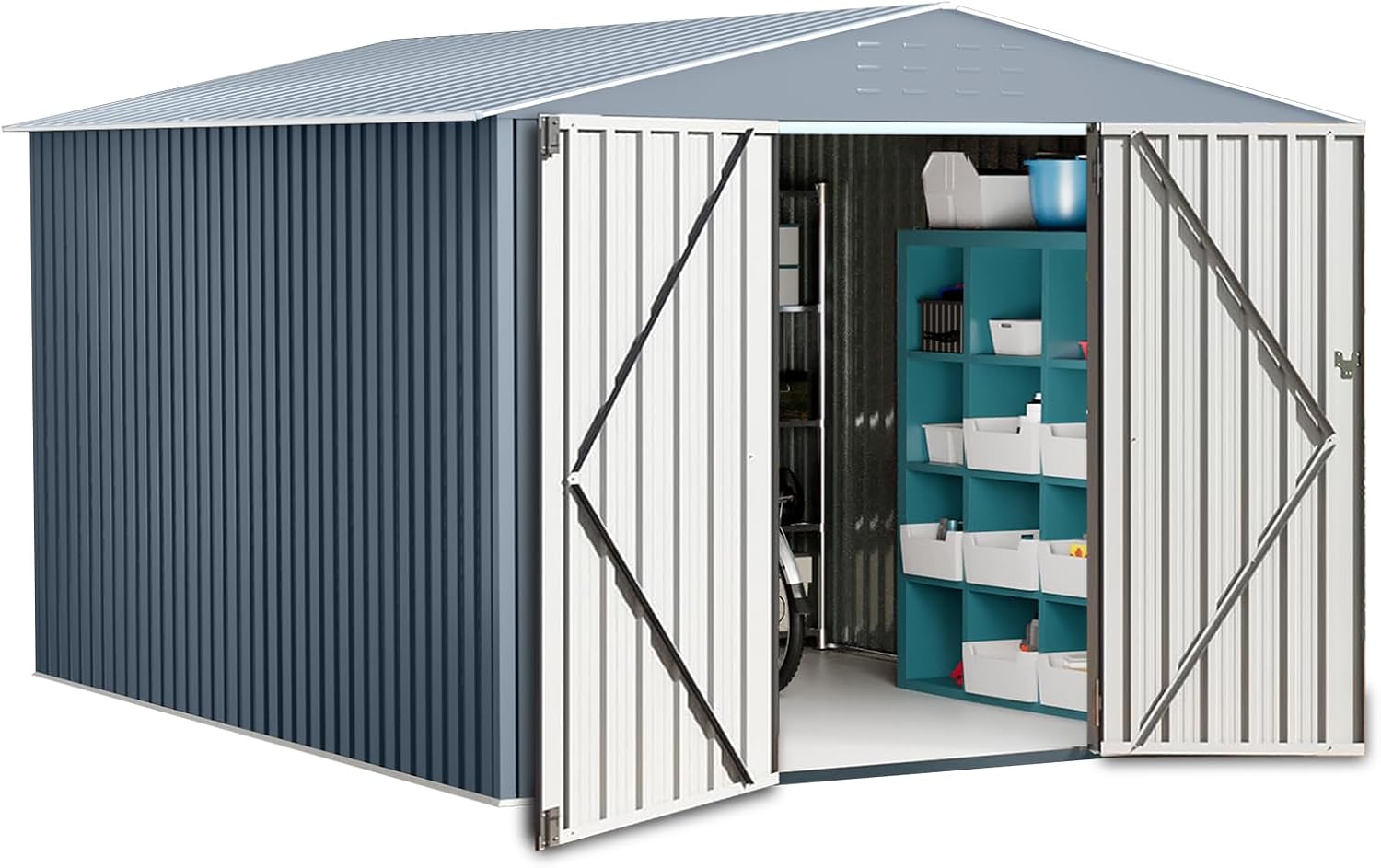 10x12 FT Outdoor Storage Shed, Large Metal Tool Sheds with Sturdy Frame Structure,Sloping Roof and Vents,Updated Reinforced and Lockable Doors Frame for Patio for Backyard,Patio,Garage
