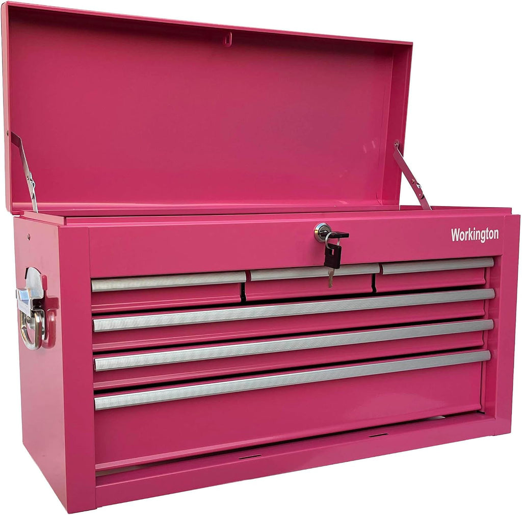 Workington Portable Metal Tool Chest with 6 Drawers, 24' 6-Drawer Tool Chest Cabinet with Ball Bearing Drawer Slides, Steel Tool Storage Box Organizer 4005 Pink