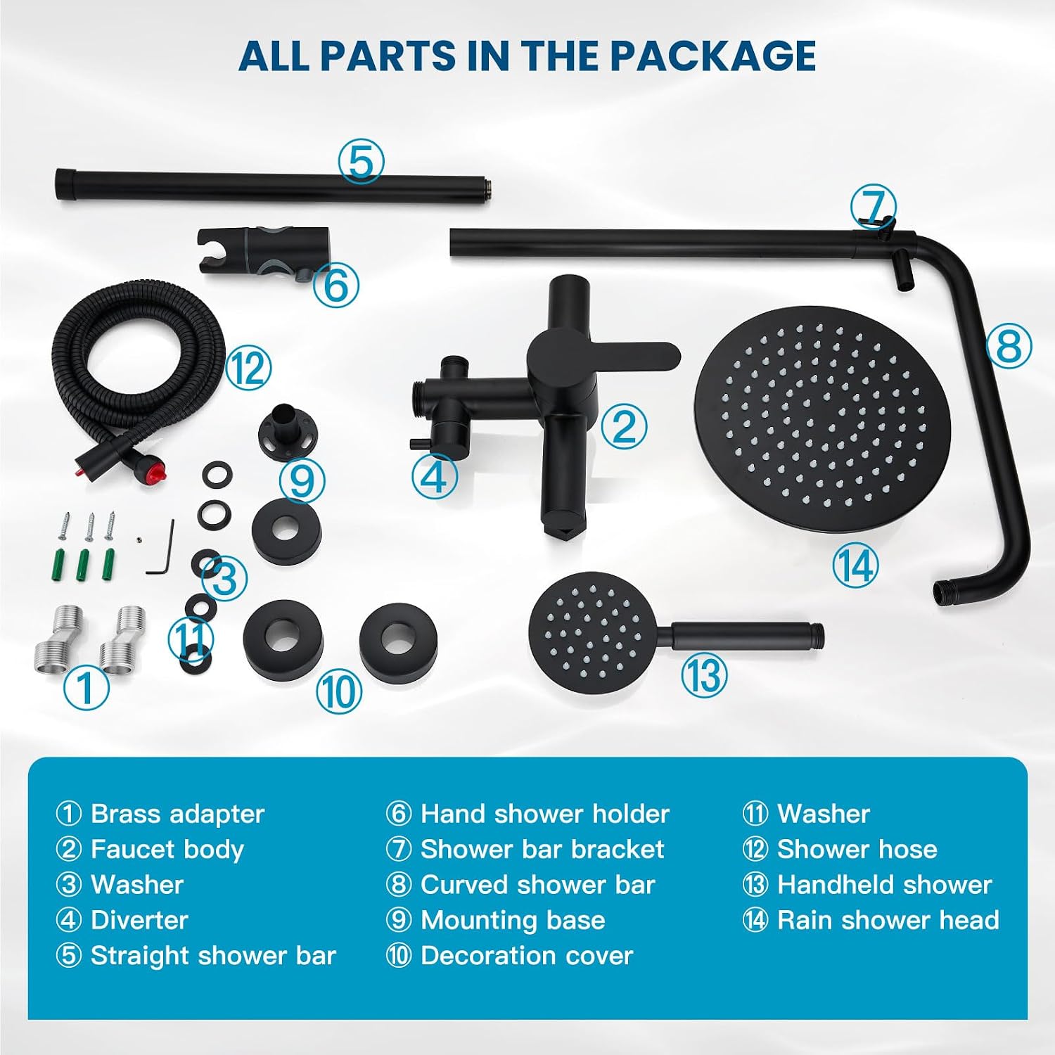 gotonovo SUS304 Outdoor Shower Fixtures High Pressure Rainfall Shower System Combo Wall Mount 2 Dual Function 8 Inch Shower Head and Round Handheld Spray Single Handle Shower Faucet Set Matte Black