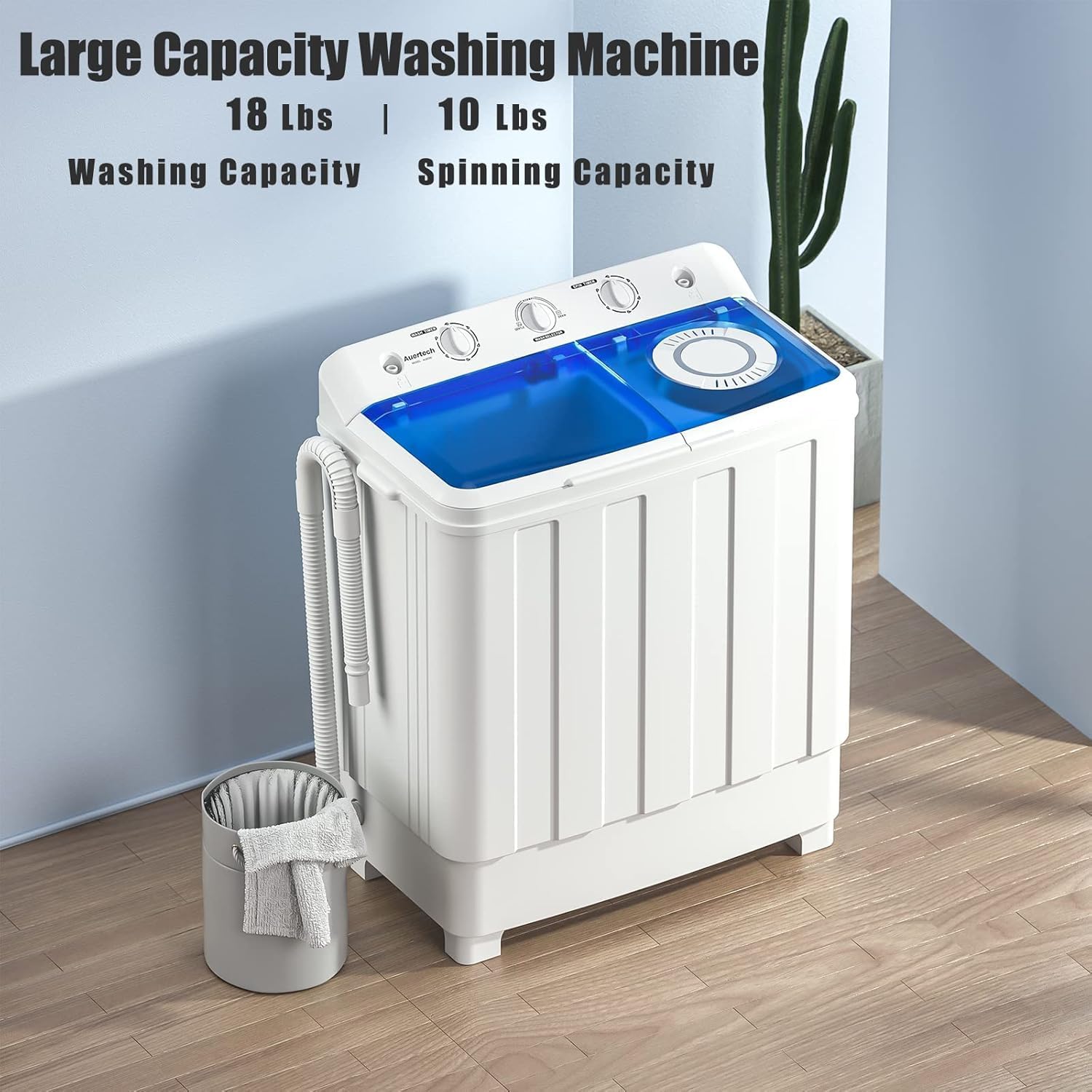Auertech Portable Washer and Dryer Combo, 28 Lbs Twin Tub Washing Machine, 1.5 Cu.Ft Compact Clothes Dryer, Portable Washing Machine and Dryer Set for Laundry Apartment, RV, Dorm, Grey