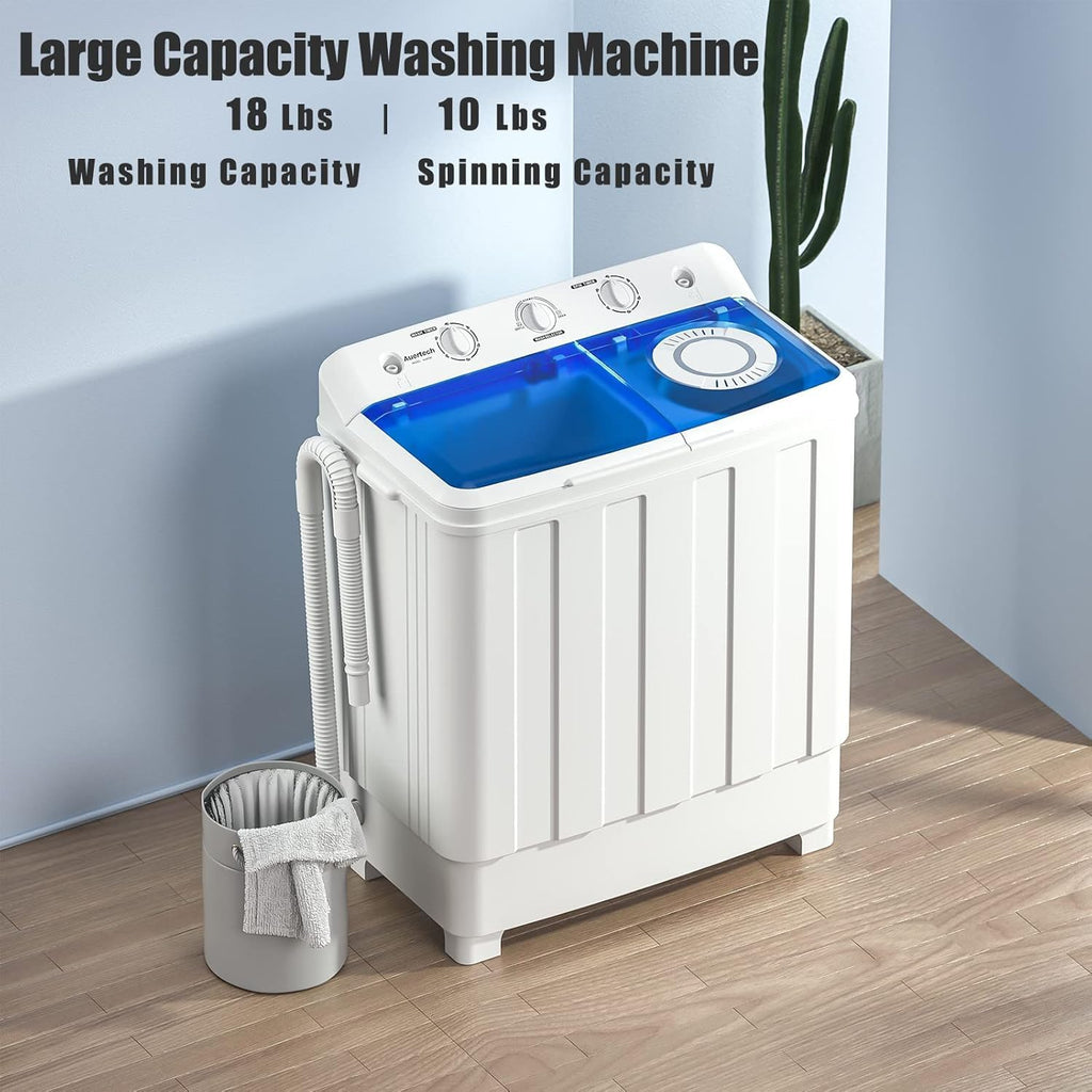 Auertech Portable Washer and Dryer Combo, 28 Lbs Twin Tub Washing Machine, 1.5 Cu.Ft Compact Clothes Dryer, Portable Washing Machine and Dryer Set for Laundry Apartment, RV, Dorm, Blue