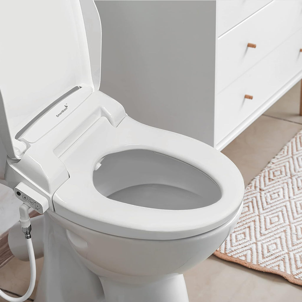 SmartBidet® SB-100R Electric Smart Bidet Seat for Elongated Toilets with Remote Control, Stainless Steel Nozzle with Removable Nozzle Cap, Slim