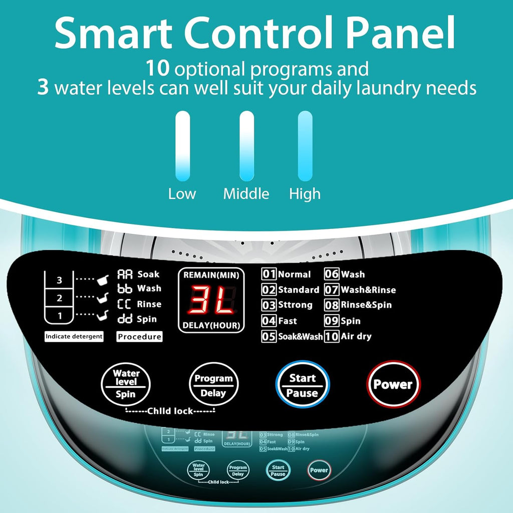 Giantex Portable Washing Machine, 7.7lbs Capacity All-in-One Washer Spinner Combo w/Drain Pump, 0.78 Cu.ft Laundry Washer w/ 10 Program, 3 Water Level, LED Display, Compact for Apartment RV