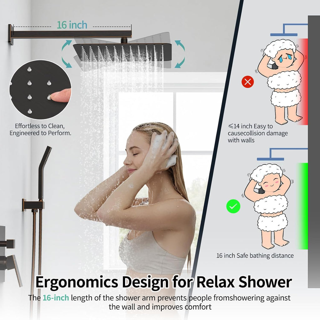 SR SUN RISE Oil Rubbed Bronze Shower System 12 Inches Brass Bathroom Luxury Rain Mixer Shower Combo Set Wall Mounted Rainfall Shower Head System Shower Faucet Rough-in Valve Body and Trim Included