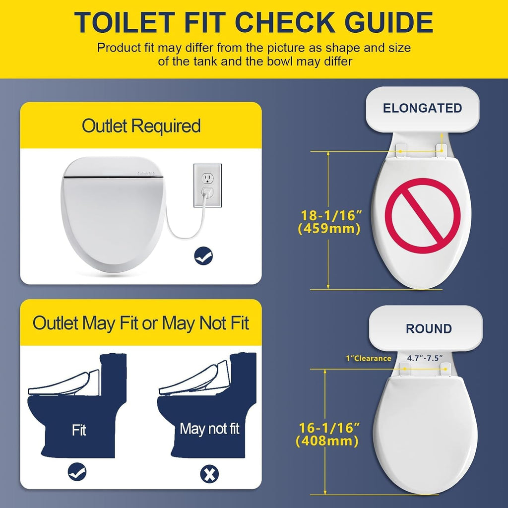 Bidet Toilet Seat 102DS-W, Round, Electronic Heated Seat with Unlimited Warm Water for Home Bathroom, Remote Control, Turbo Wash & Dryer, Night Light, Easy Install - Perfect for Family Use