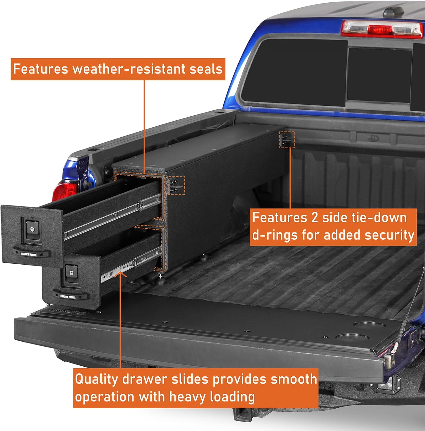 Hooke Road Colorado Truck Bed Wheel Well Tool Box for 2015-2022 Chevy Colorado & GMC Canyon (5'2' Bed), Sliding Lockable Truck Storage Drawer System