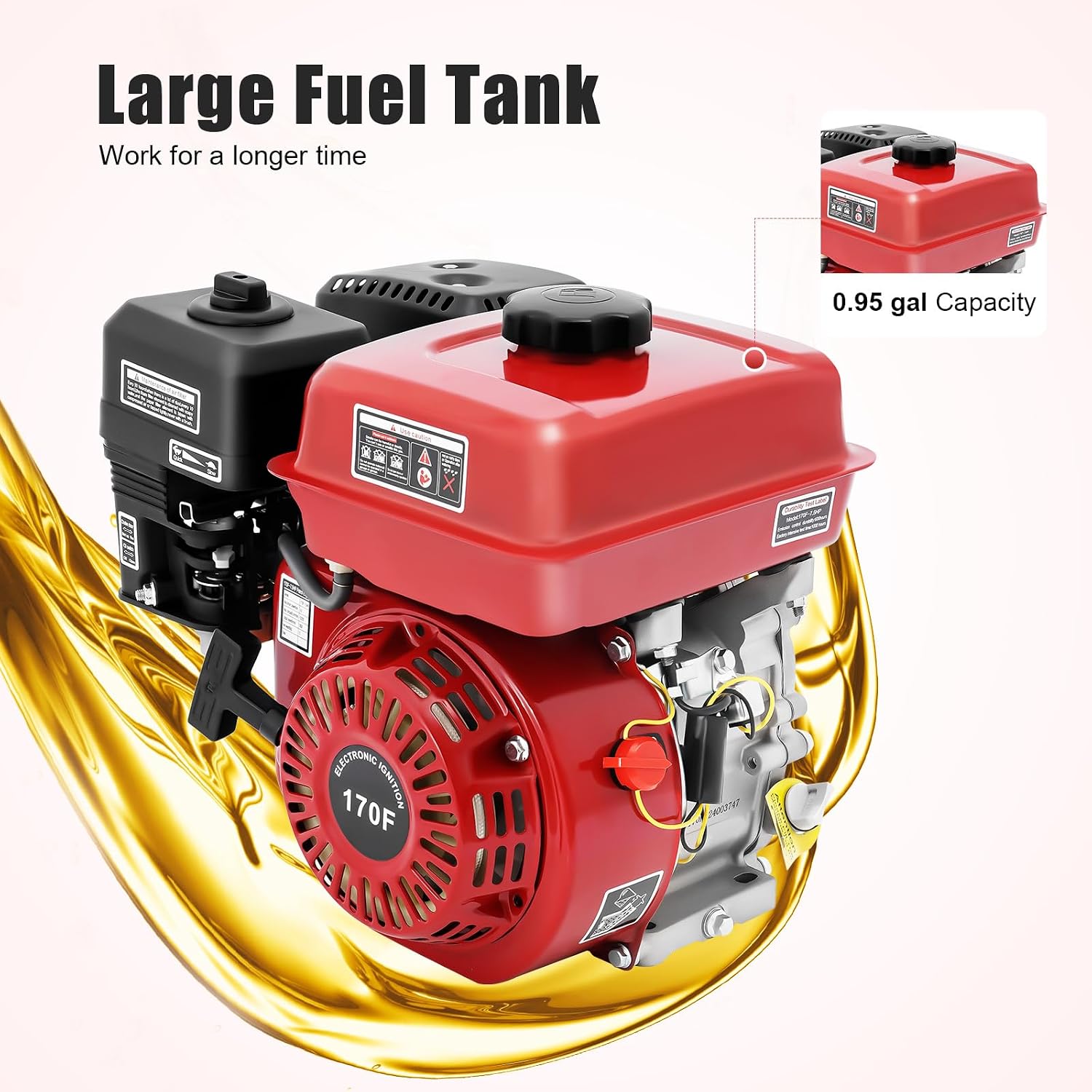 212cc 7.5HP Gas Power Household Engine Petrol Motor, 4-Stroke Pull Start Gas Engine Irrigation Air-Cooled Petrol Motor, 3000W Generator Gas Power Engine Motor for Garden Yard Irrigation