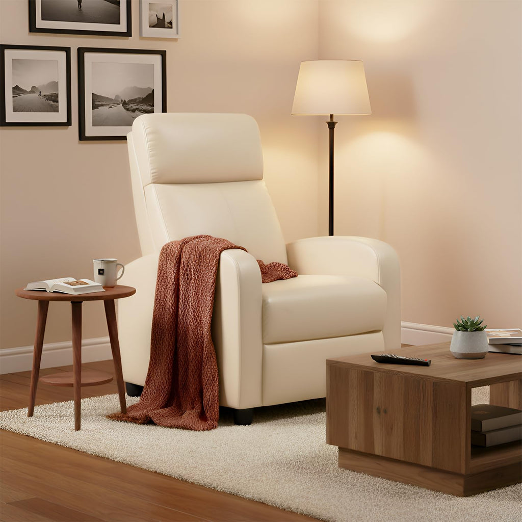 Recliner Chair for Living Room Home Theater Seating Single Reclining Sofa Lounge with Padded Seat Backrest (Beige)