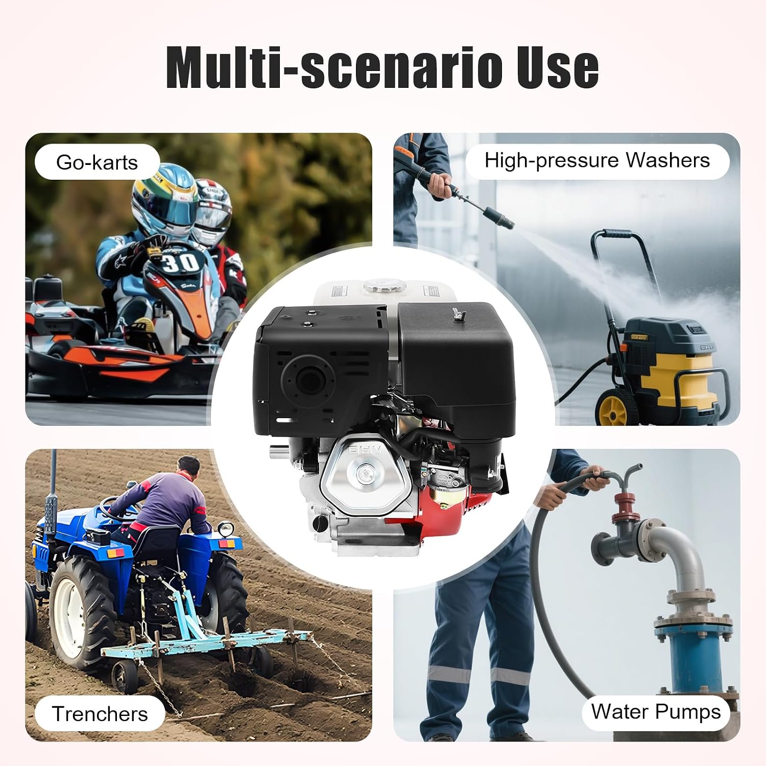 212cc 7.5HP Gas Power Household Engine Petrol Motor, 4-Stroke Pull Start Gas Engine Irrigation Air-Cooled Petrol Motor, 3000W Generator Gas Power Engine Motor for Garden Yard Irrigation