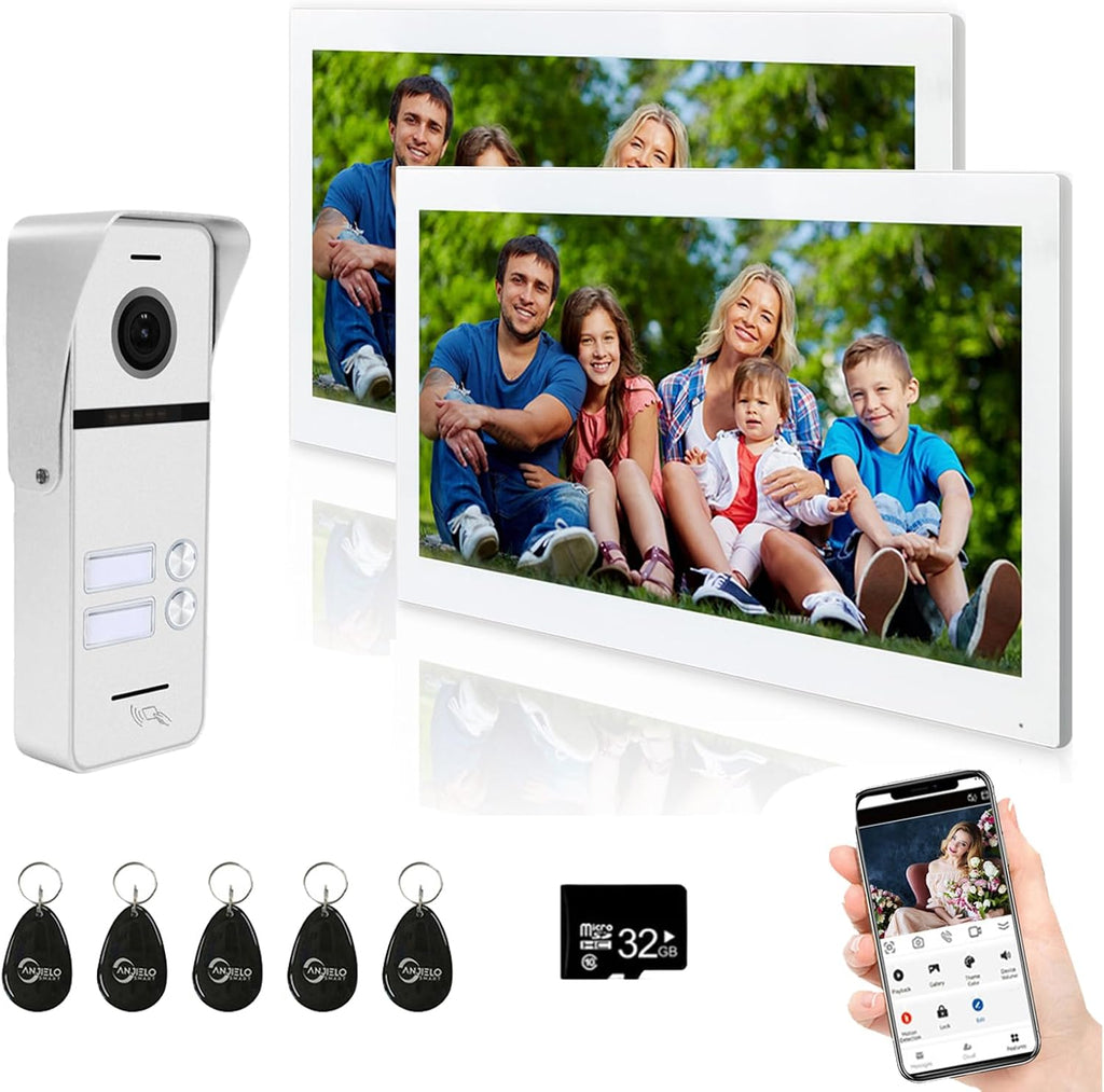 Wired Apartment Video Intercom System 2 Units 10 Inch Touch Monitor Wireless WiFi Video Doorbell,Video Door Phone Kit, Monitoring,3 in 1 Unlock,Dual Way Audio for Home (White doorbell+white monitor)