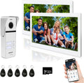 Wired Apartment Video Intercom System 2 Units 10 Inch Touch Monitor Wireless WiFi Video Doorbell,Video Door Phone Kit, Monitoring,3 in 1 Unlock,Dual Way Audio for Home (White doorbell+white monitor)