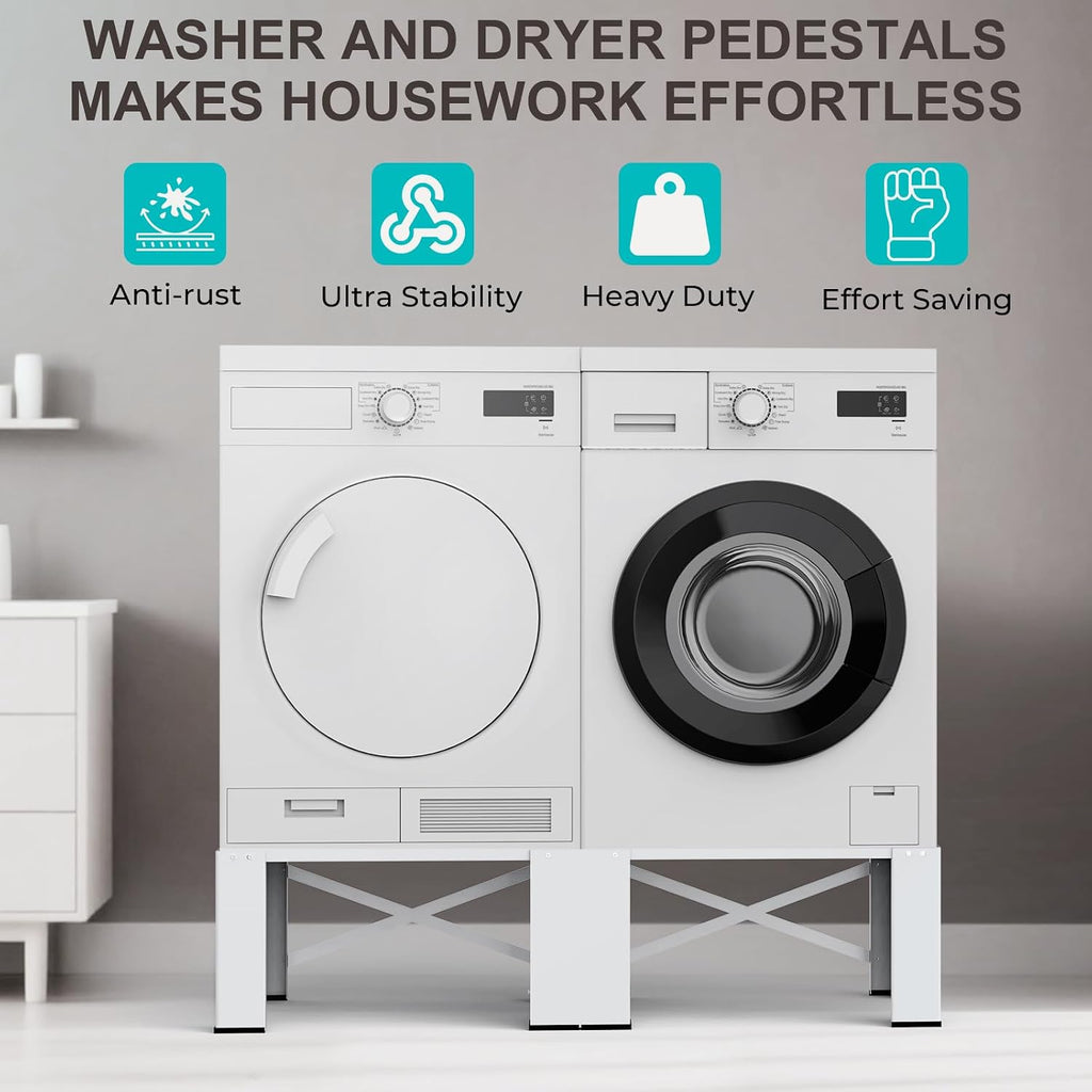 29' Washer and Dryer Pedestals Set of 2, Laundry Pedestal for Washer and Dryer, Alloy Steel Washing Machine Stand Raiser, Washer and Dryer Stand 12.6'' Height White