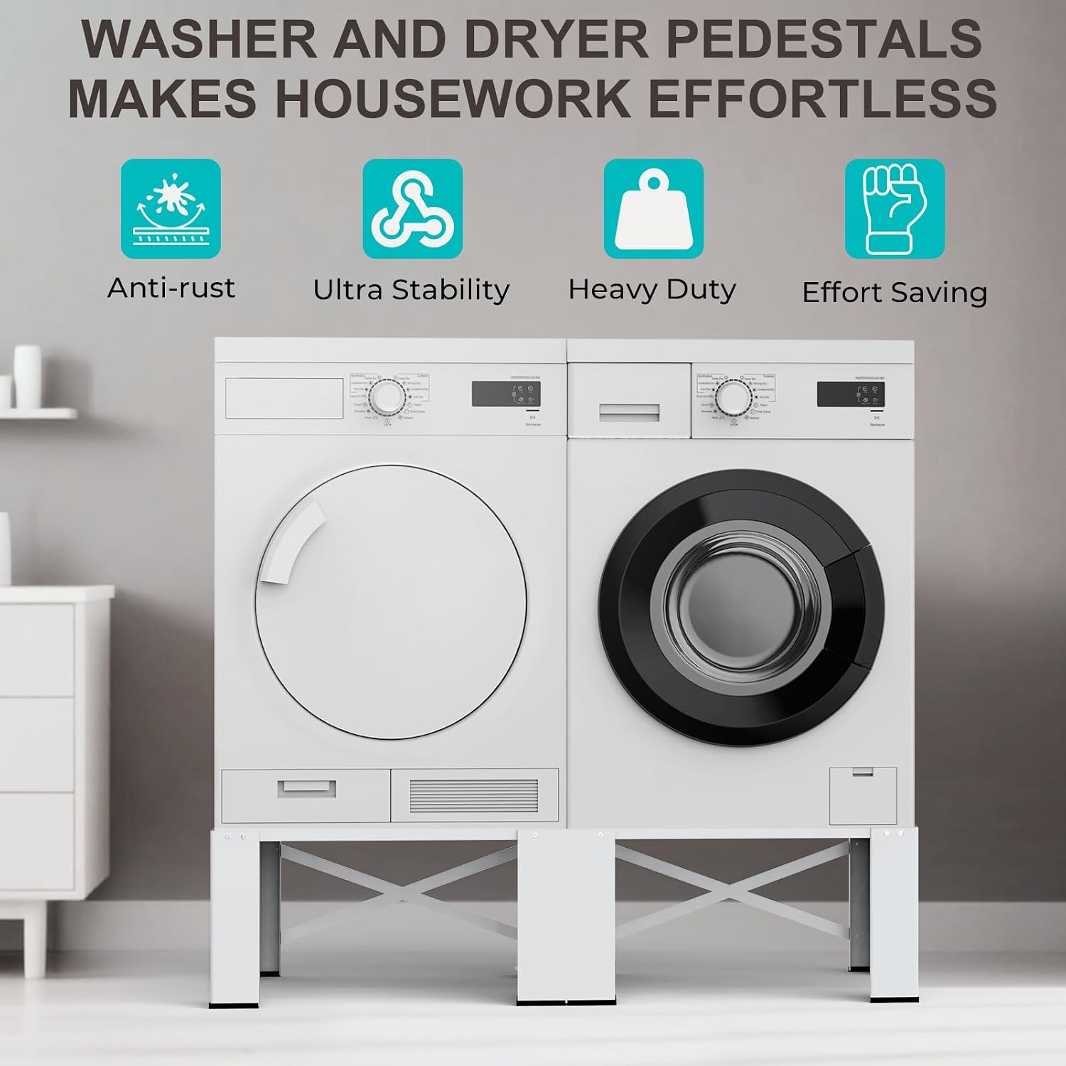 29' Washer and Dryer Pedestals Set of 2, Laundry Pedestal for Washer and Dryer, Alloy Steel Washing Machine Stand Raiser, Washer and Dryer Stand 12.6'' Height White