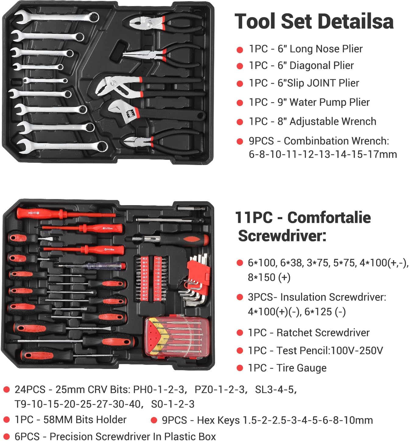 GraveeTech 800pcs Aluminum Trolley Case Tool Set Home Repair Tool Set, General Household Tool Kit w Rolling Tool Box, Toolbox Storage Case w 4 Drawers for Maintenance, Perfect for Homeowner, Handyman