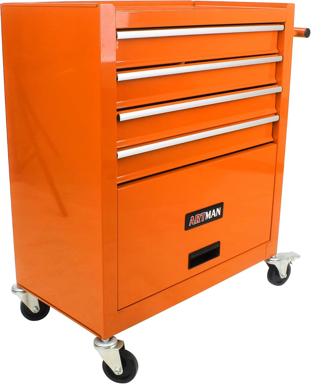 4-Drawer Tool Cart on Wheels, Drawers Rolling Tool Chest with 1 Cabinet, Mobile Trolley Organizer Tools Box with Locking Wheels & Ball Bearing Drawers for Garage,Warehouse,Repair Shop (Orange)