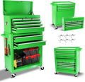 8 Drawers Rolling Tool Chest, 2-in-1 Detachable Metal Tool Storage Cabinet with Wheels, Lockable Tool Cart with Hooks for Garage, Workshop or Salon Use, Green