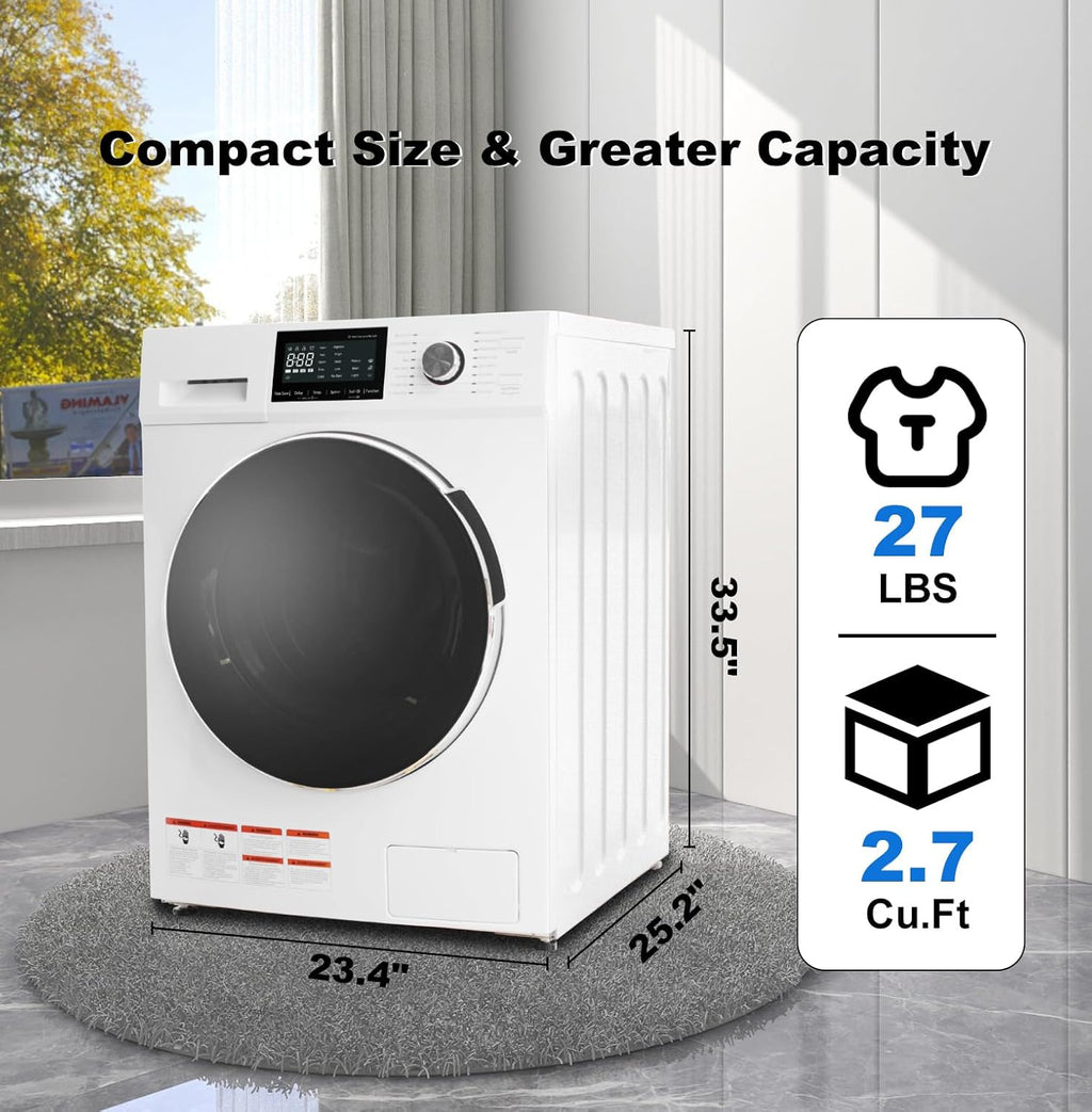 All-In-One Washer Dryer Combo 2.7 cu.ft, 24 inch Ventless 2-In-1 Washing Machine And Dryer Compact For Apartment Dorm RV, 26.7 LBS Load Smart With 16 Laundry Program 1400RPM