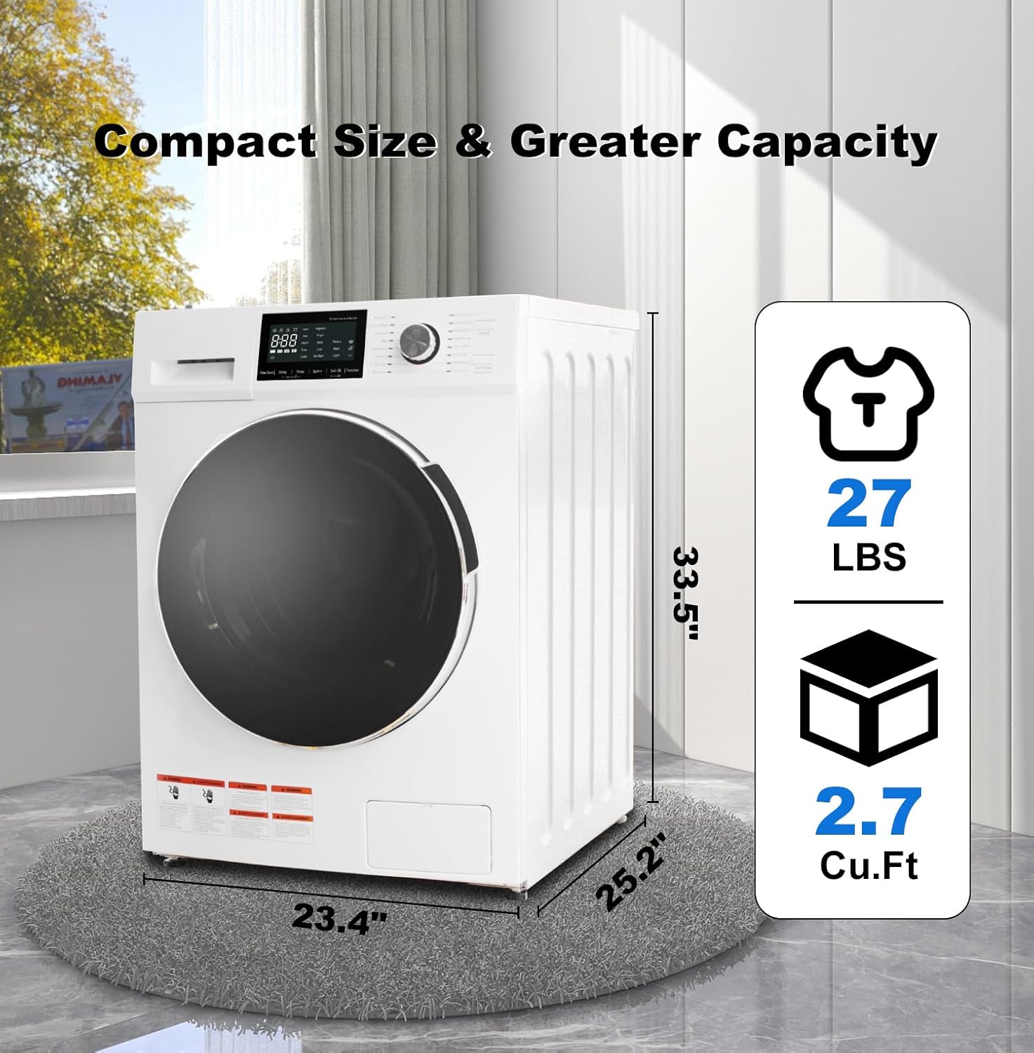 All-In-One Washer Dryer Combo 2.7 cu.ft, 24 inch Ventless 2-In-1 Washing Machine And Dryer Compact For Apartment Dorm RV, 26.7 LBS Load Smart With 16 Laundry Program 1400RPM