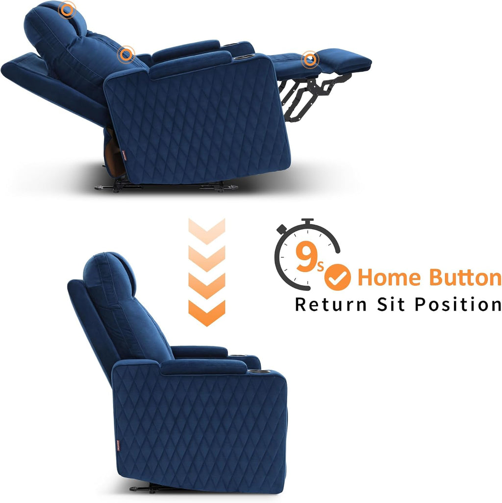 MCombo Zero Gravity Oversized Power Recliner Chair for Adults with Power Headrest & LED Light, Fabric Recliner Chair for Living Room & Home Theater, USB & Type C Port, Armrest Storage HTS401