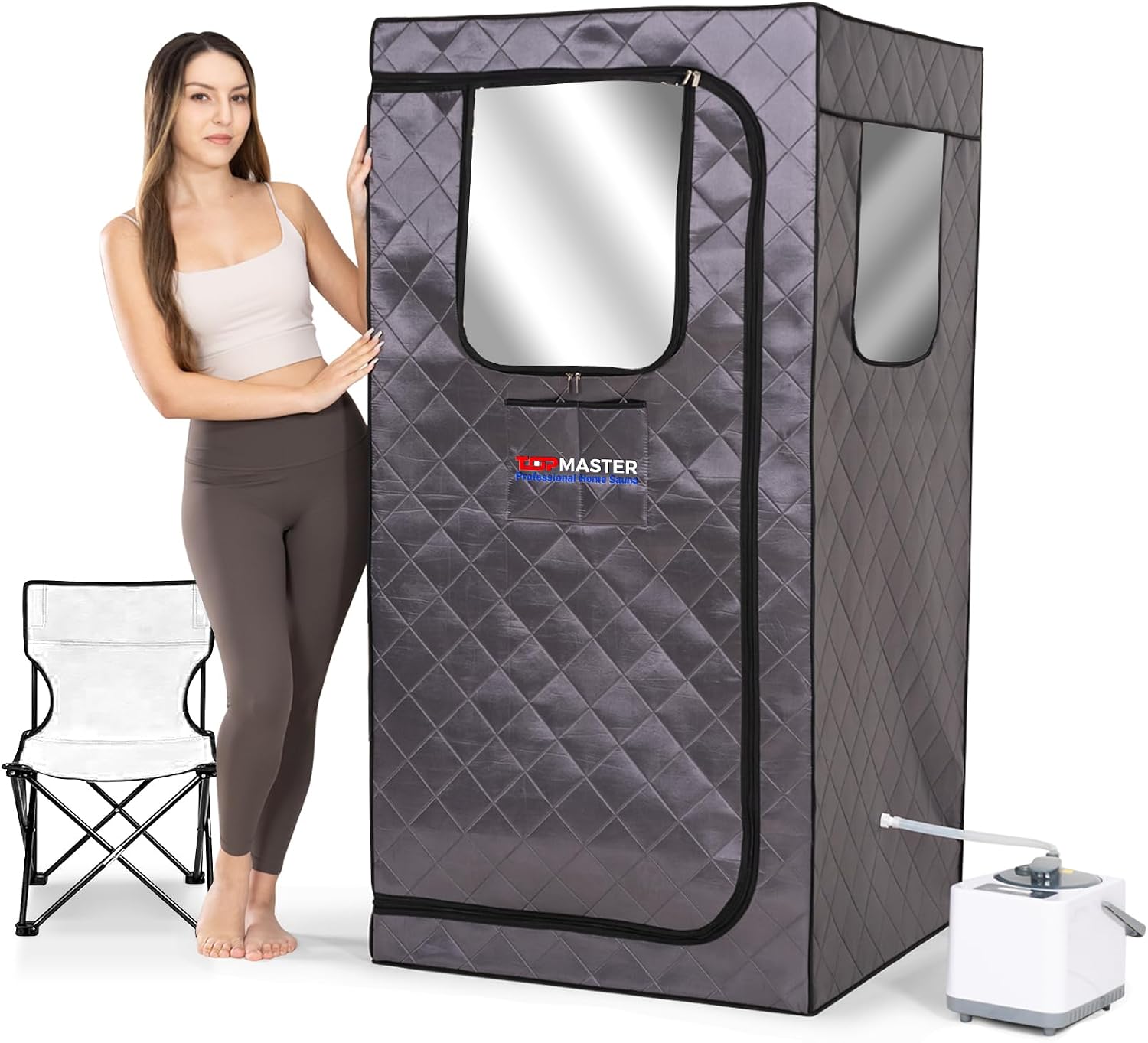 TopMaster Full Size Portable Sauna for Home, Personal Steam Sauna for Home, Indoor Sauna Box Portable Home Steamer with 3L 1000W Portable Steam Generator, Folding Chair and Remote Control
