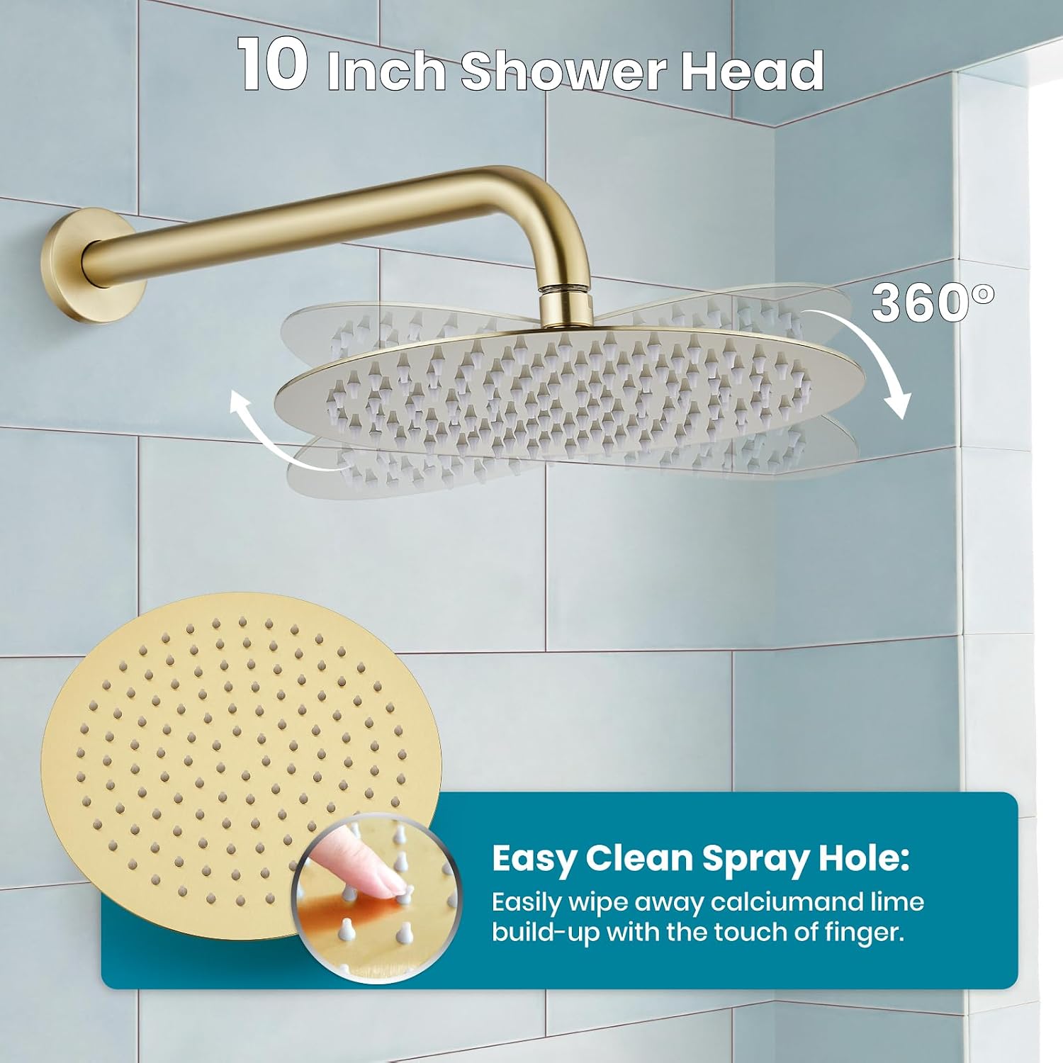 gotonovo Shower System 10 Inch Round Rainfall Showerhead Wall Mounted High Pressure Shower Faucet Set Fixture Combo with Rough in Valve and Cylindrical Handheld Spray, Brushed Gold