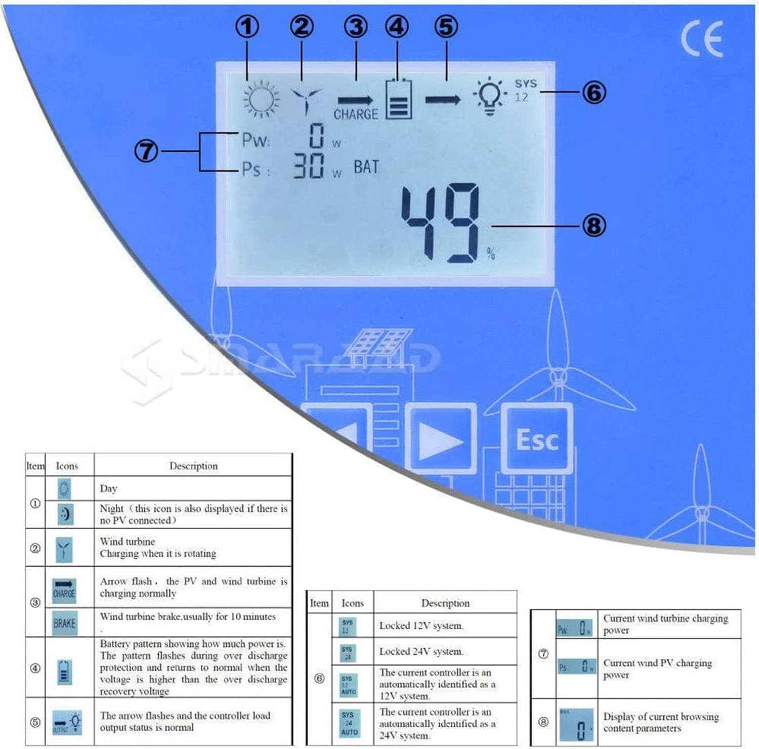 12/24v/48v Wind Solar Hybrid Charge Controller MPPT Boost Charge Regulator with LCD Display,Wind Turbine Generator 12V-4000W