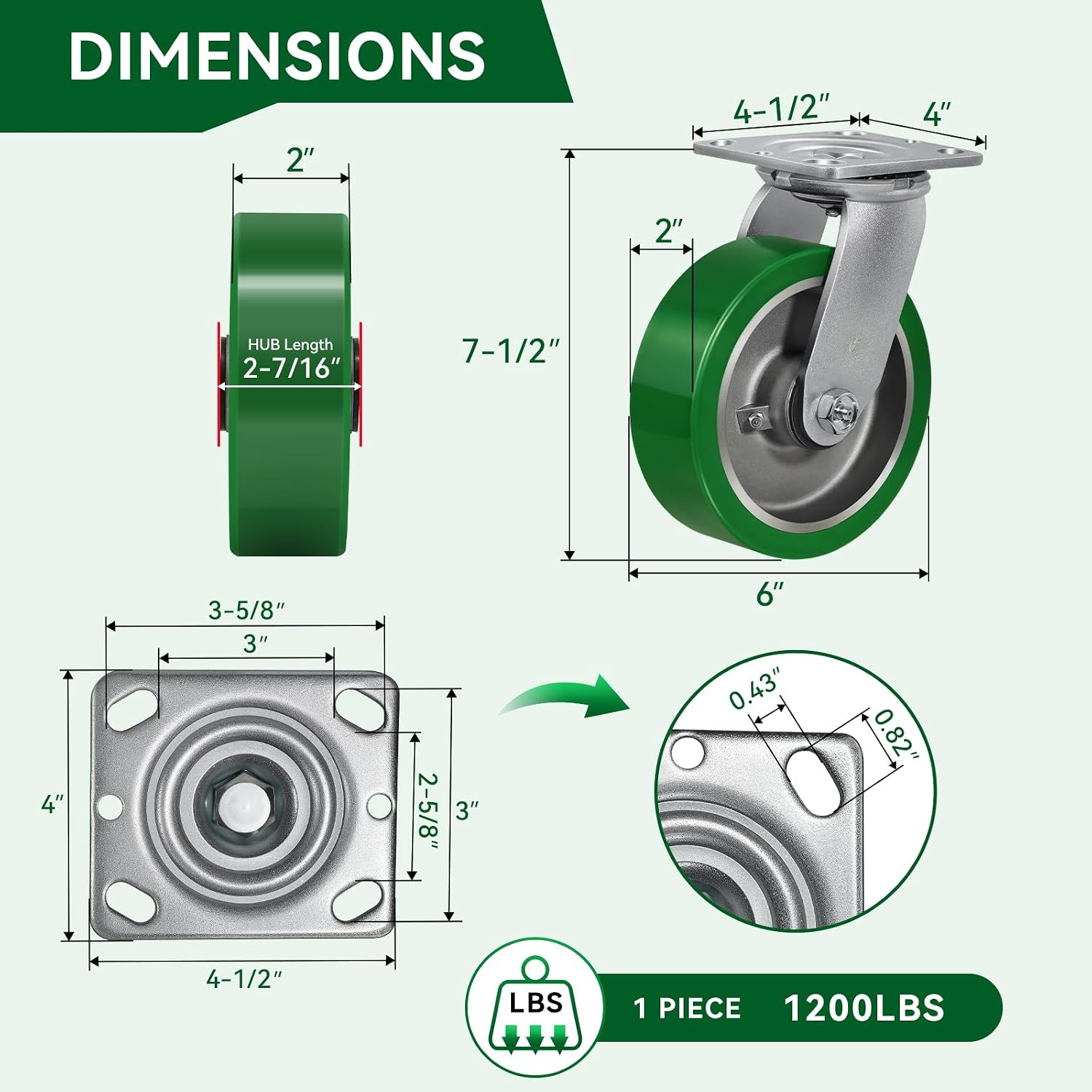 6x2 Heavy Duty Casters -Polyurethane on Aluminum Caster Wheel, Casters Set of 4 Heavy Duty with up to 4800LB Capacity- Widely Used in Tool Box,Workshop,Garage （2 Swivel &2 Rigid）