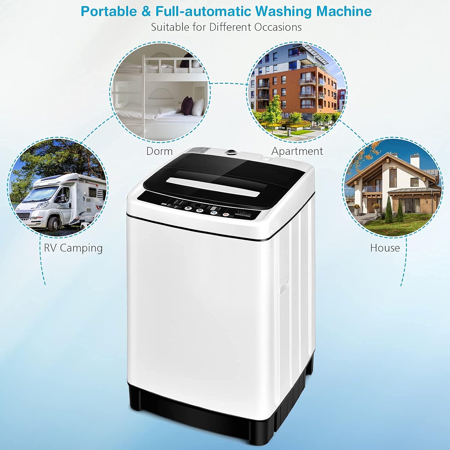 Giantex Portable Washing Machine, 2 in 1 Full Automatic Laundry Washer 1.5Cu.Ft 11lbs Capacity Washing and Spinning Combo 8 Programs 10 Water Levels Energy Saving Top Load Washer for Apartment Dorm