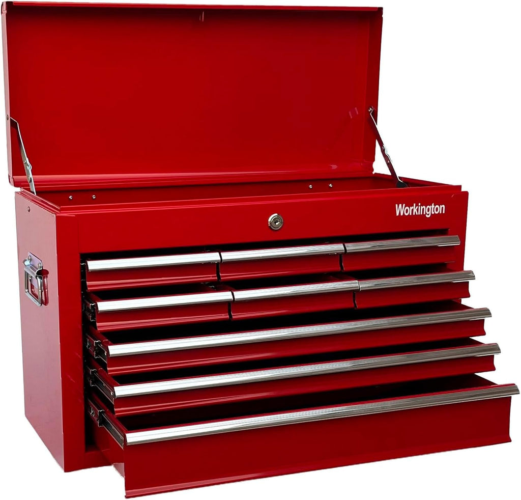 Workington Portable Metal tool chest with 9 drawers, 24' Cabinet with Ball Bearing Drawer Slides, Steel Tool Storage Box Organizer 4006 Red
