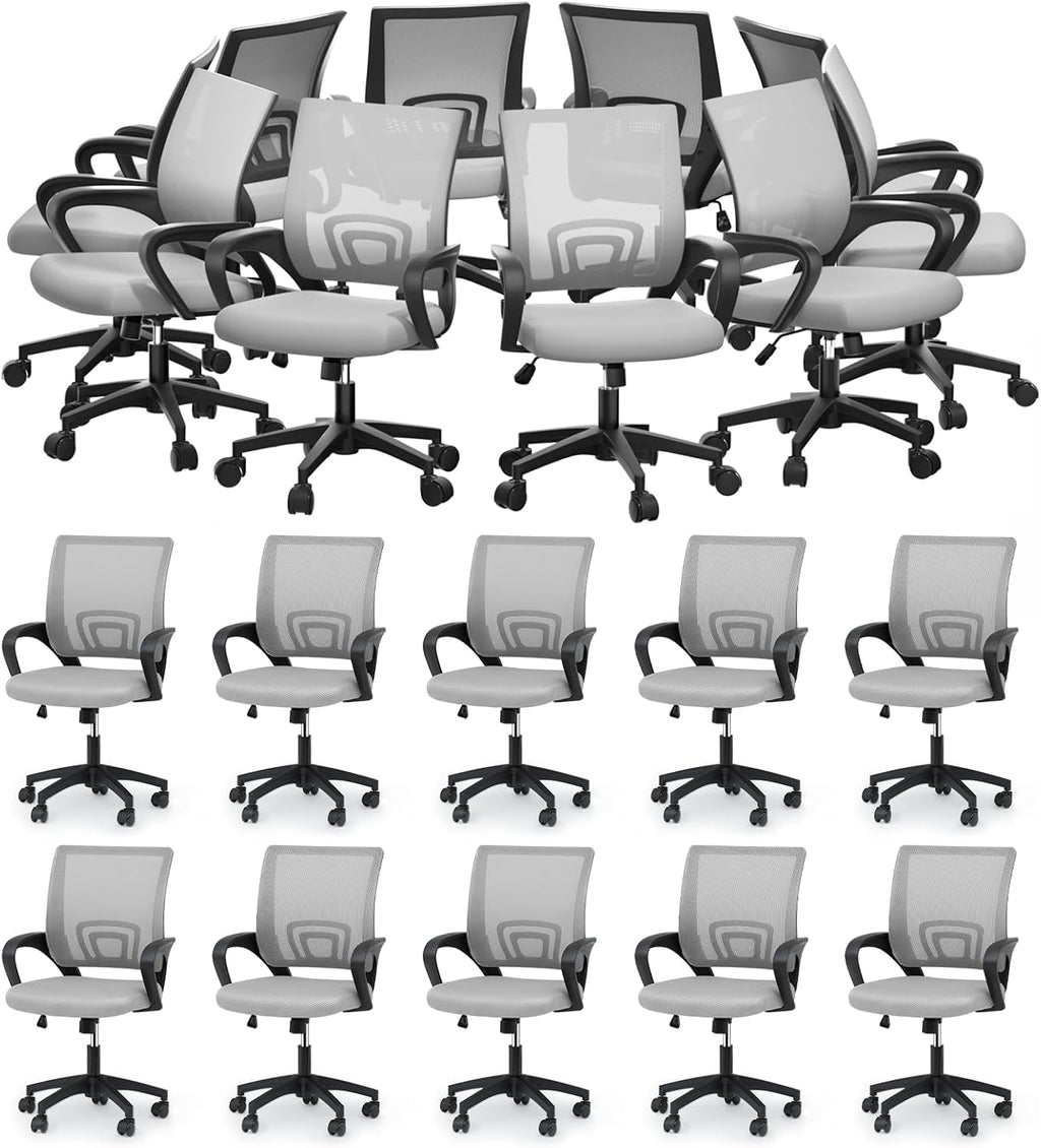 MoNiBloom Mesh Office Chair, Ergonomic Computer Chair for Adults, Rolling Swivel Mid-Back Desk Chair with Lumbar Support, Comfy Armrest for Home Office, Gaming, Light Gray 20 Pack