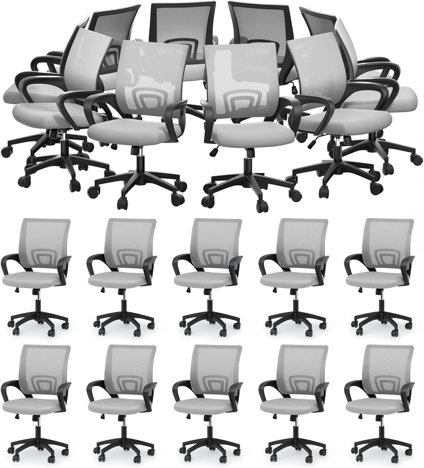 MoNiBloom Mesh Office Chair, Ergonomic Computer Chair for Adults, Rolling Swivel Mid-Back Desk Chair with Lumbar Support, Comfy Armrest for Home Office, Gaming, Light Gray 20 Pack