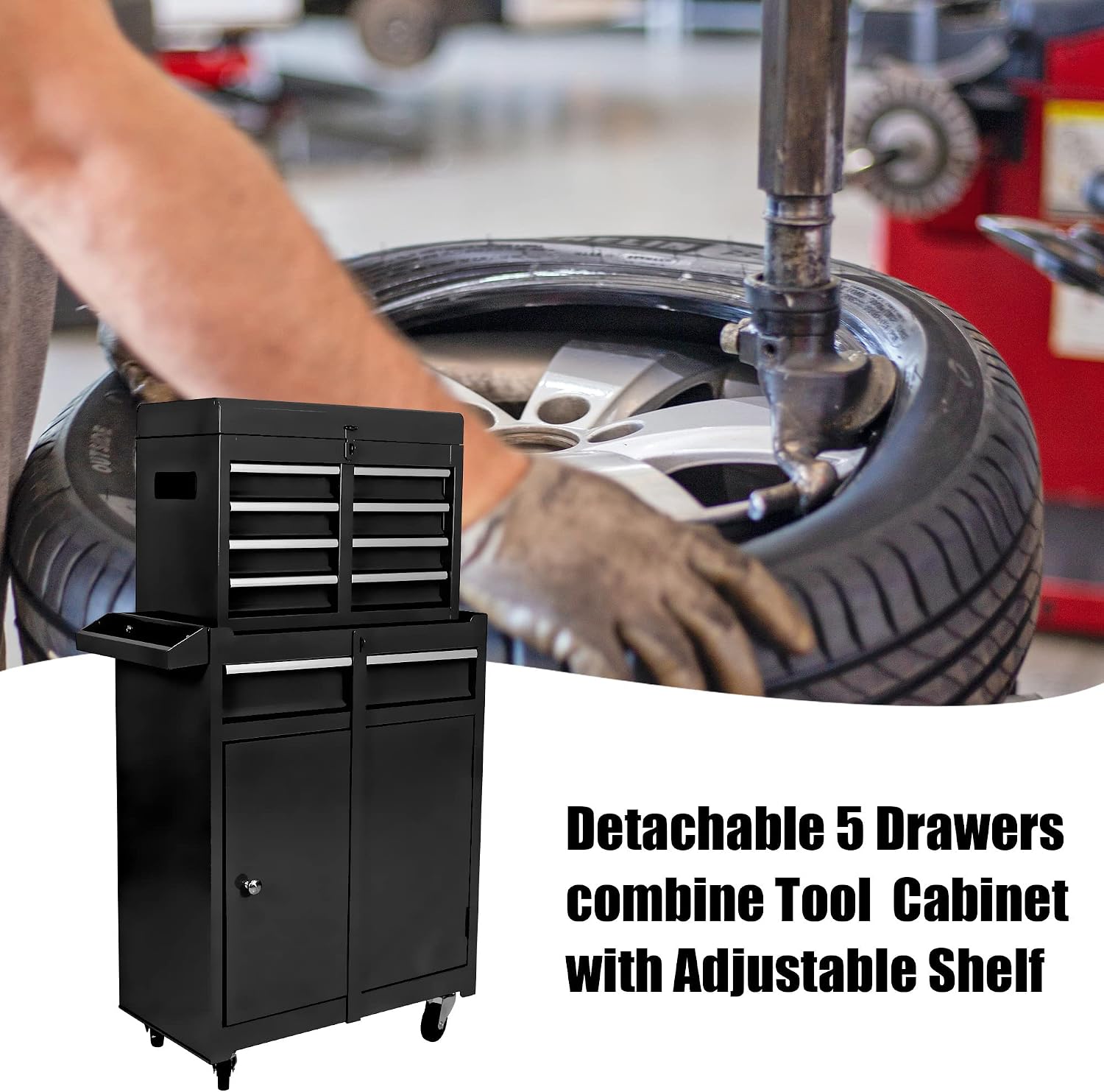 5-Drawer Rolling Tool Chest with Wheels,Tool Cabinet on Wheels with Keyed,Multifunctional Tool Cart on Wheels,Tool Storage Organizer Cabinets for Garage,Warehouse, Repair Shop (Black)