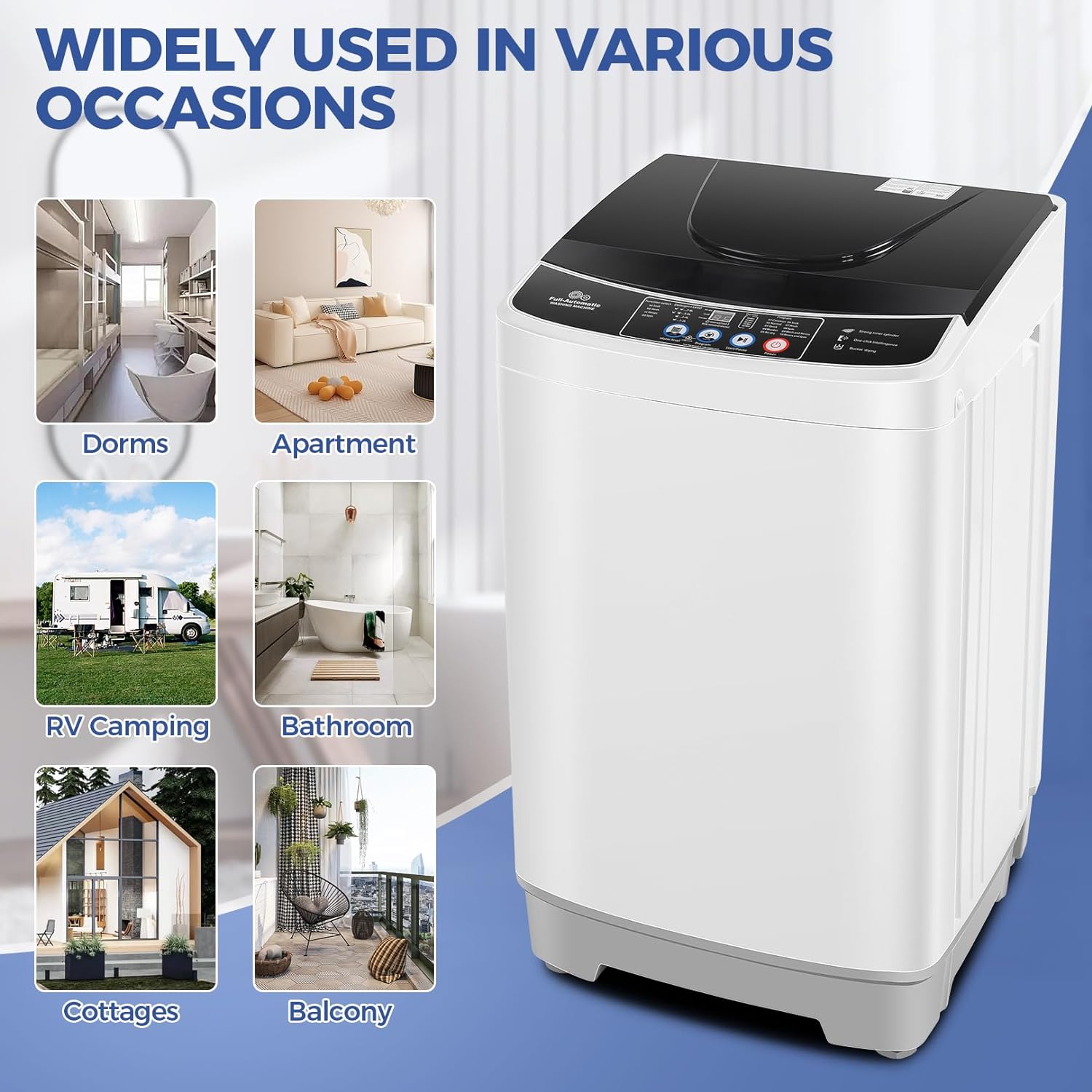 Nictemaw Portable Washing Machine, 20Lbs Capacity Full-Automatic Portable Washer, 2.8Cu.ft Washer and Dryer Combo with Drain Pump, 10 Programs & 8 Water Levels for Apartment, Dorms, RV