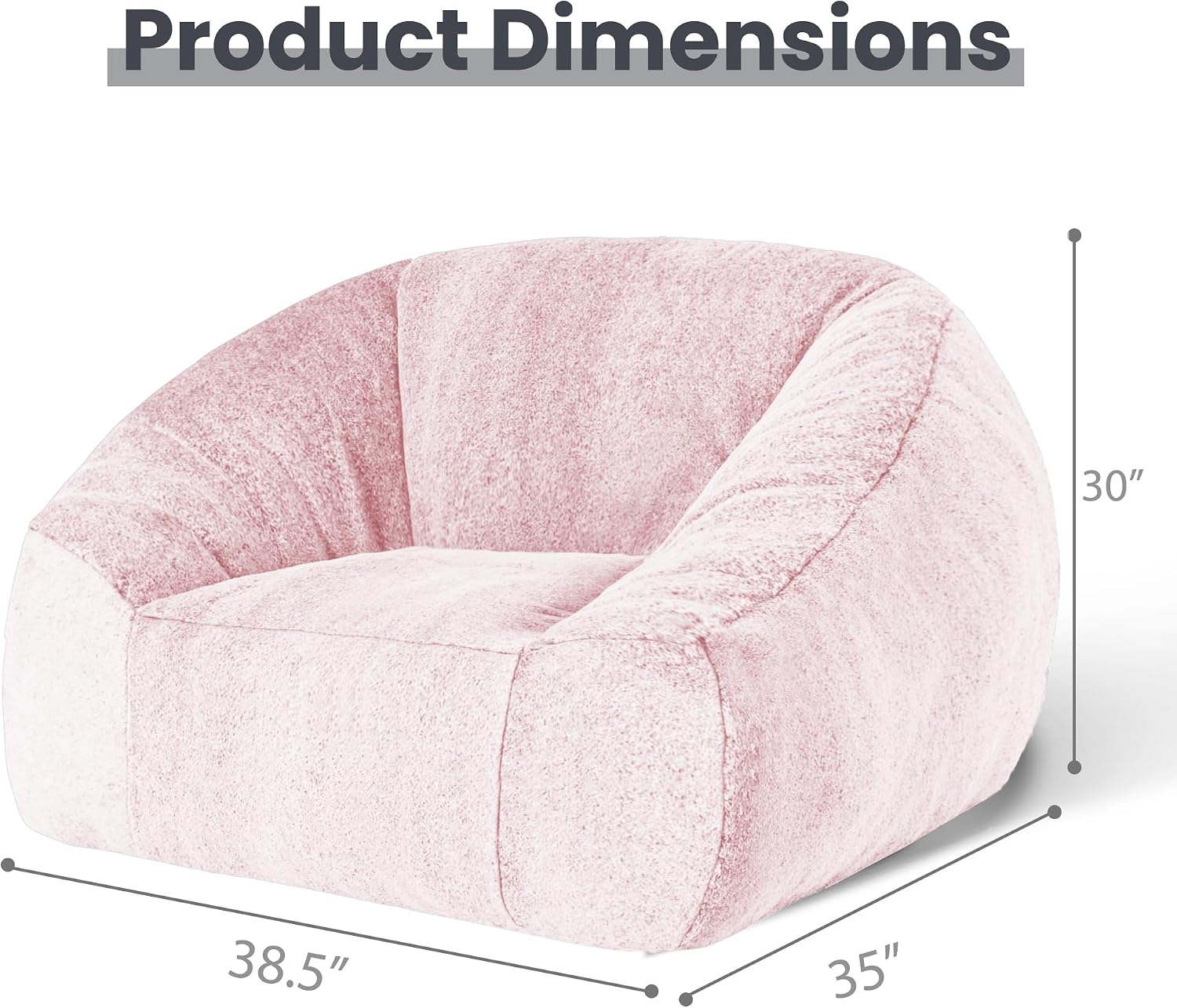 Bean Bag Chairs for Adults, Giant Beanbag Sofa Comfy Reading Chair, Oversized Bean Bag Chairs for Living Room Bedroom, Soft Faux Fur Fabric, 3.2FT, Pink, Plush